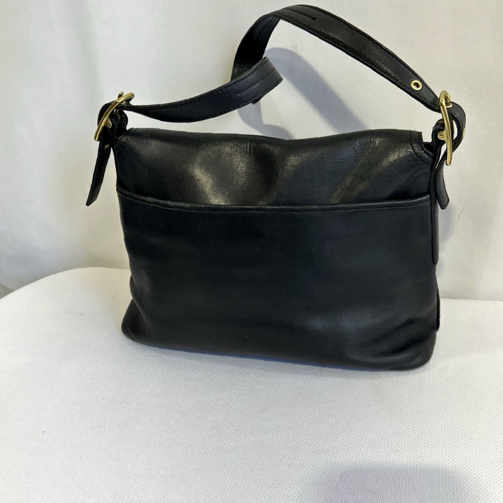 Coach VINTAGE Coach Handbag Black Hobo Bag #M2W-9828 Women Medium Leather Bag Black Brown Lining Gold Hardware Ladies Womens Size ONE SIZE - 3 Thumbnail
