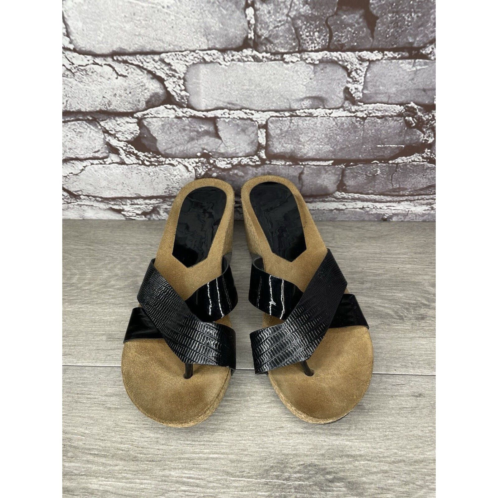 Donald Pliner Donald J. Pliner Gallo Black Patent Leather Toe Cork Wedge S Size US 8.5 / IT 38.5 - 2 Thumbnail