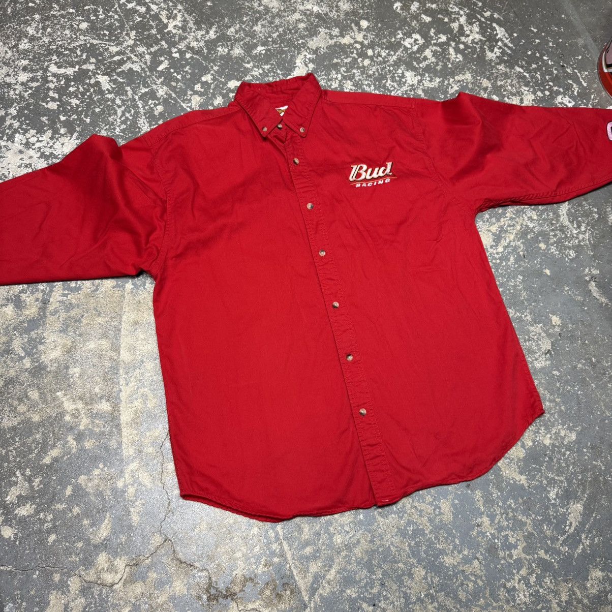 NASCAR Vintage Budweiser Racing Red Botton Up Nascar Shirt Size US XL / EU 56 / 4 - 6 Thumbnail