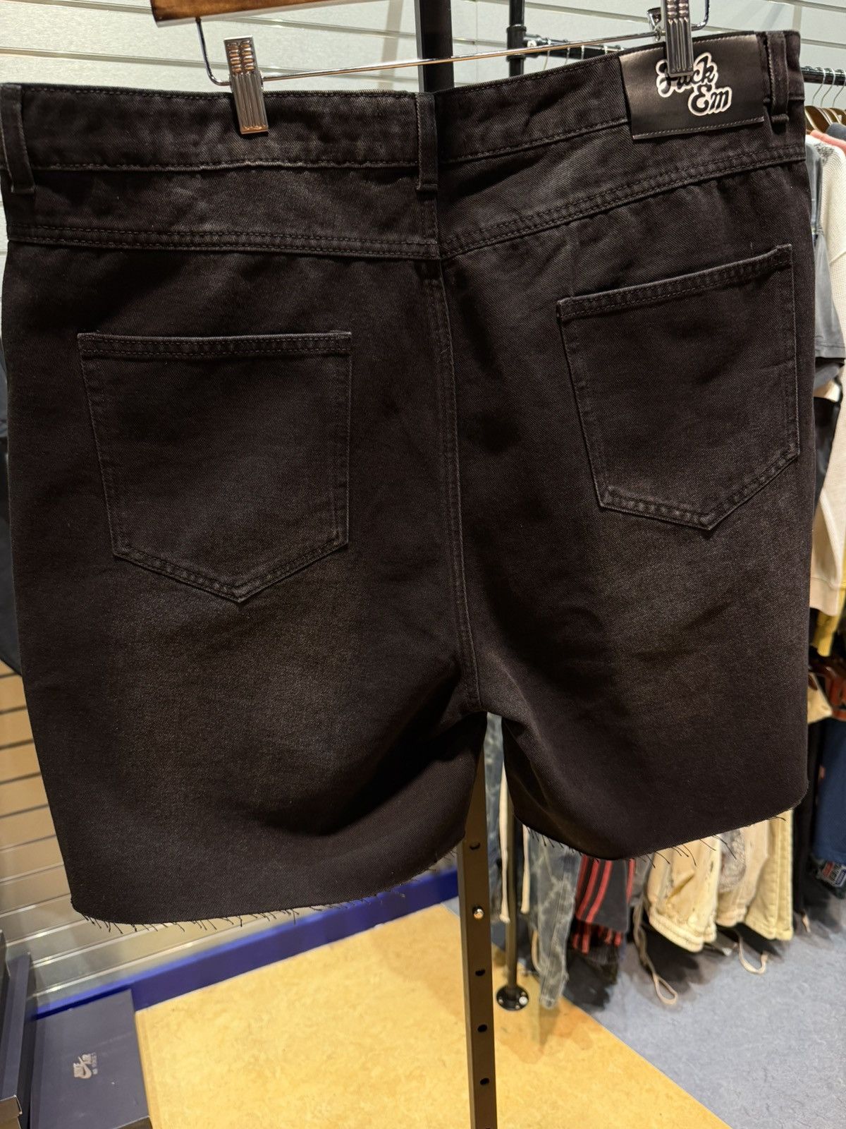 Other Fuck EM Shorts Black Denim Leather Patch Size (32) Size US 32 / EU 48 - 6 Thumbnail