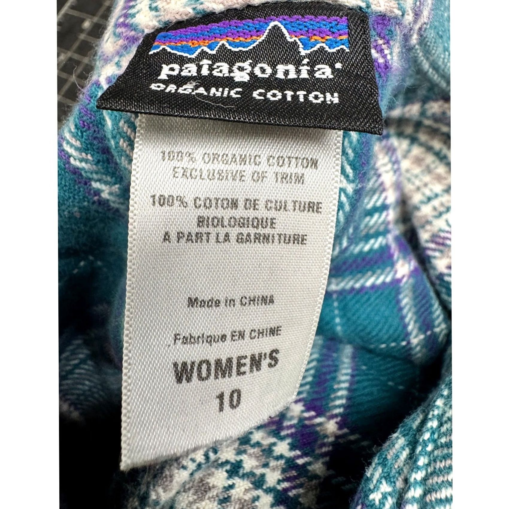 Patagonia Patagonia Women Teal Purple Plaid Organic Cotton Fjord Flannel Shirt Size 10 Size L / US 10 / IT 46 - 4 Thumbnail