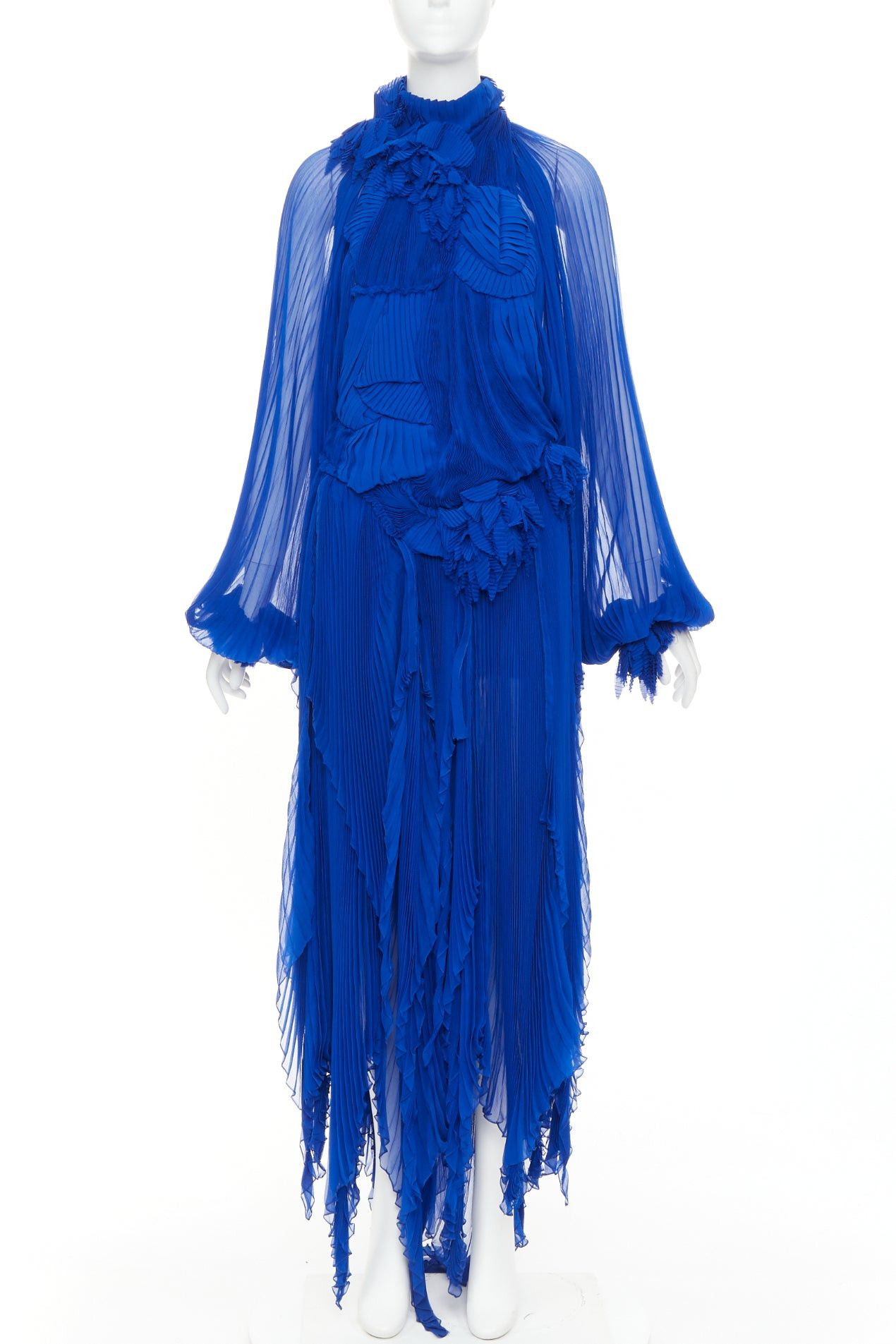 Alexandre Vauthier rare ALEXANDRE VAUTHIER COUTURE AW2022 Runway Maison Lognon cobalt blue floral pleated ethereal dress Size S / US 4 / IT 40 - 1 Thumbnail