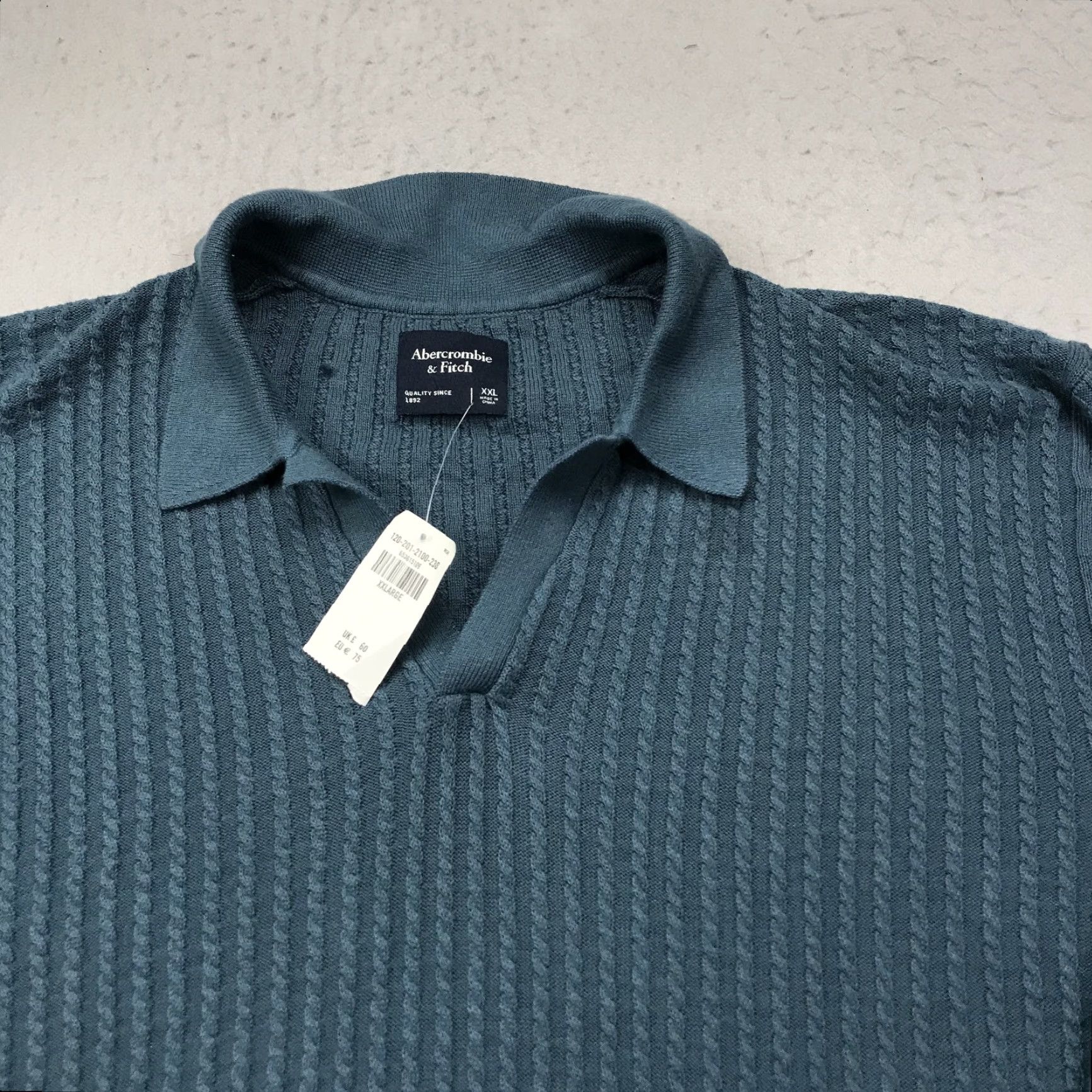 Abercrombie & Fitch Abercrombie & Fitch Sweater Mens 2XL Blue Collared Cable Knit Long Sleeve NWT Size US XXL / EU 58 / 5 - 3 Thumbnail