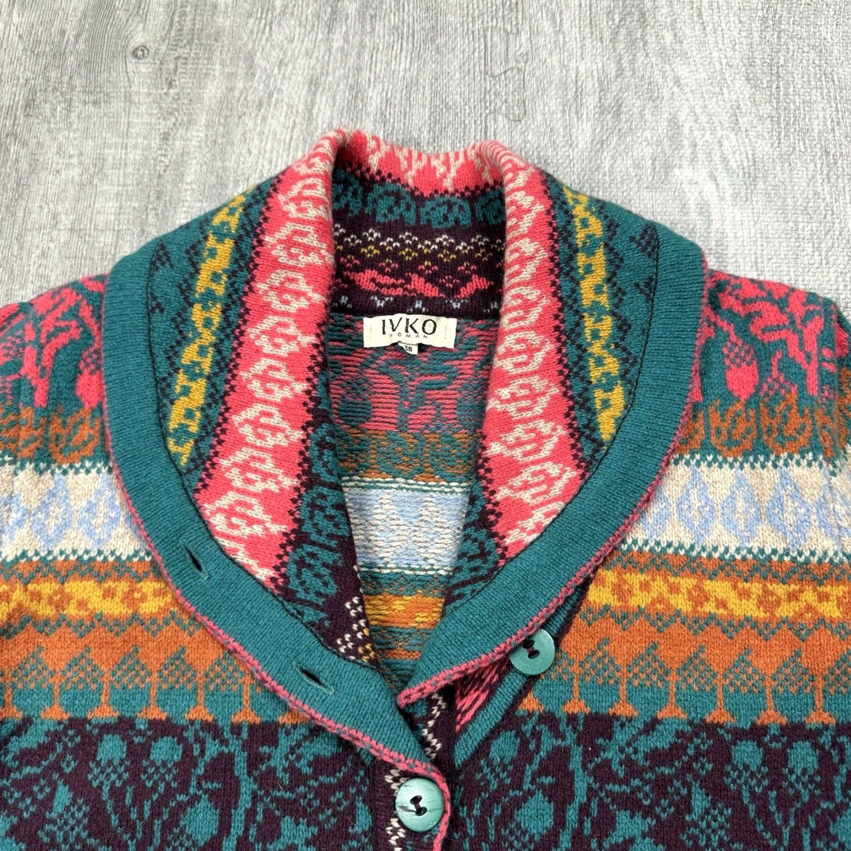 Vintage VINTAGE IVKO Women's Knit Cardigan Sweater Sz 38 All Seasons Tribal Floral Southwest Pattern Size XS / US 0-2 / IT 36-38 - 2 Thumbnail