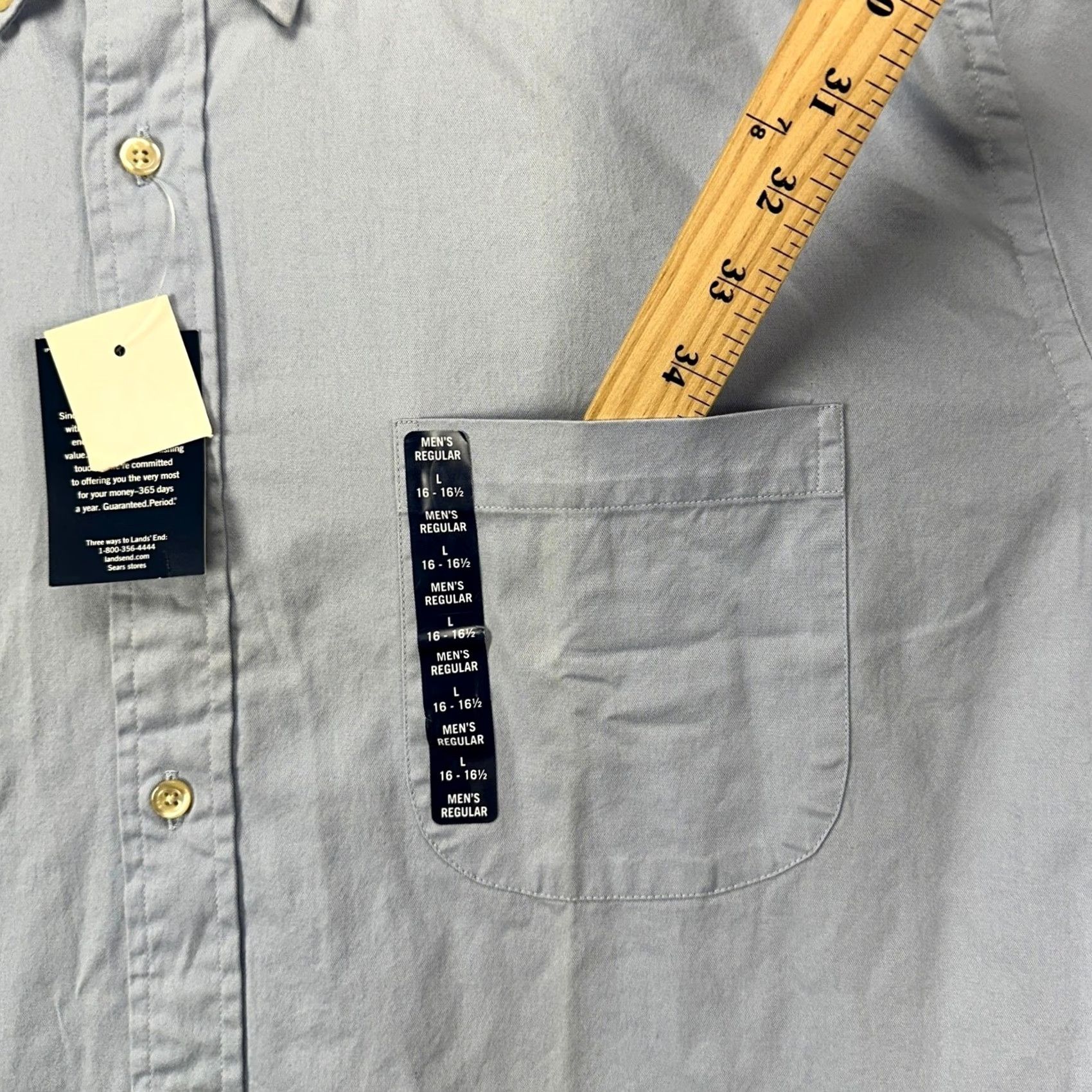 Lands' End Lands' End Shirt Dress Mens Large 16-16.5 Blue Long Sleeve Pocket 100% Cotton NEW Size 42R - 6 Thumbnail
