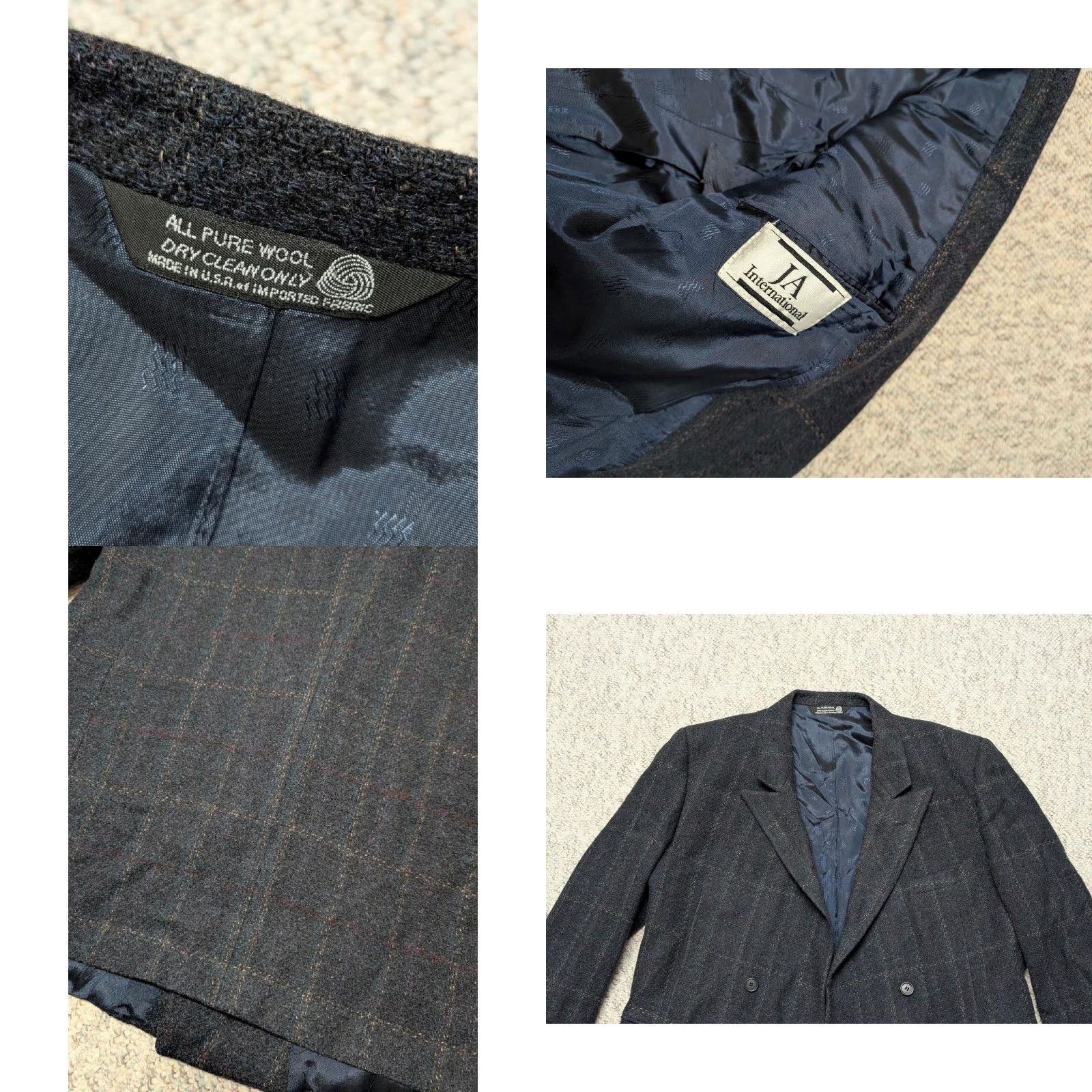 Vintage VINTAGE USA Made TWEED double breasted Blazer WOOL donegal STRIPED plaid BLUE 42R - JA INTERNATIONAL Blazer Mens 42R Wool Tweed Plaid 90s? Size 42R - 8 Thumbnail