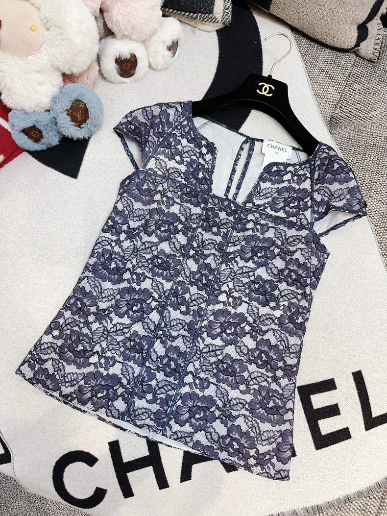 Chanel Chanel Dark blue lace short sleeves Size XXS / US 00 / IT 34 - 1 Thumbnail