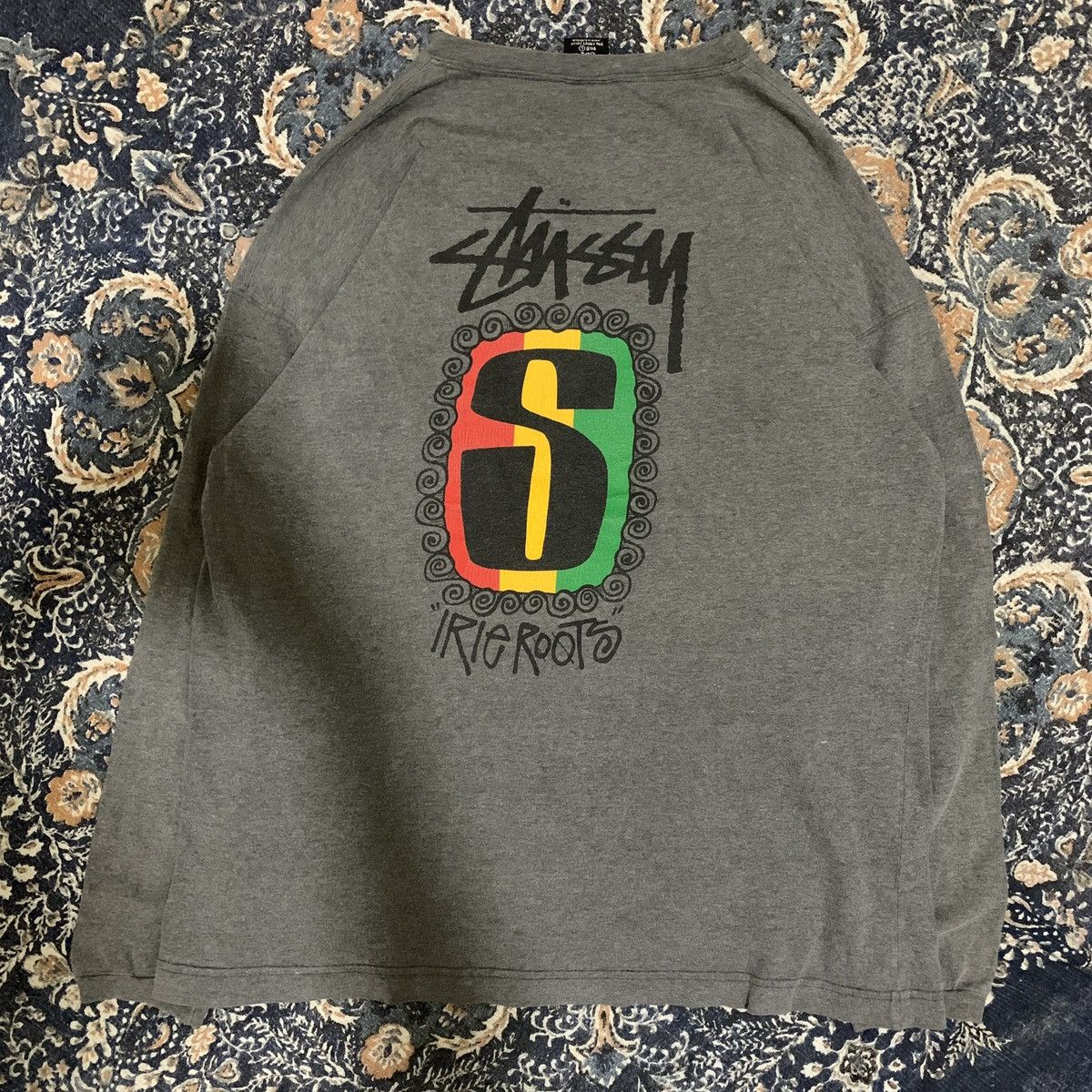 image of Long Sleeve Vintage Stussy Irie Roots 90’S in Grey, Men's (Size Large)