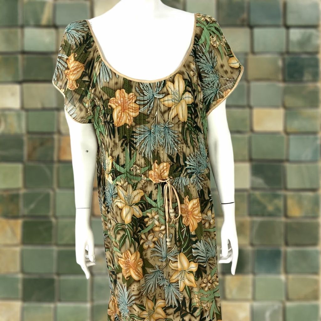 Vintage Dressbarn Dress 18 Cottage Core Ruffled Pleated Midi Knee Dress Green Brown Women's Midi Dress Casual Party/Cocktail Size XXL / US 16-18 / IT 52-54 - 1 Thumbnail