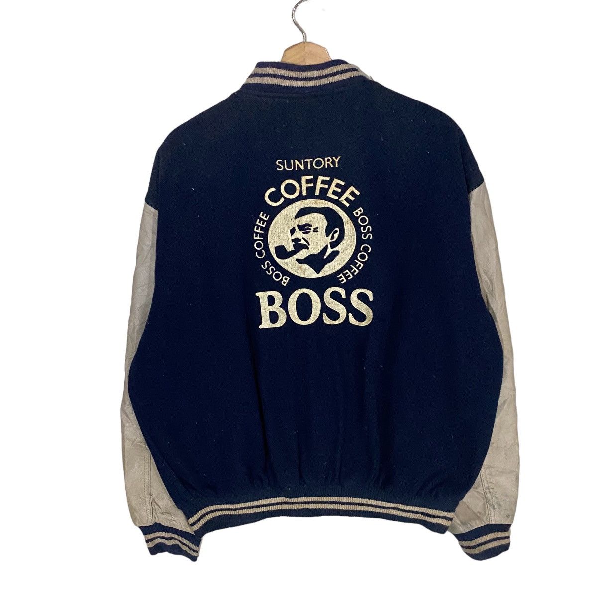 Vintage 🔥VINTAGES SUNTORY BOSS COFFEE WOOL LEATHER VARSITY JACKET Size US L / EU 52-54 / 3 - 1 Thumbnail