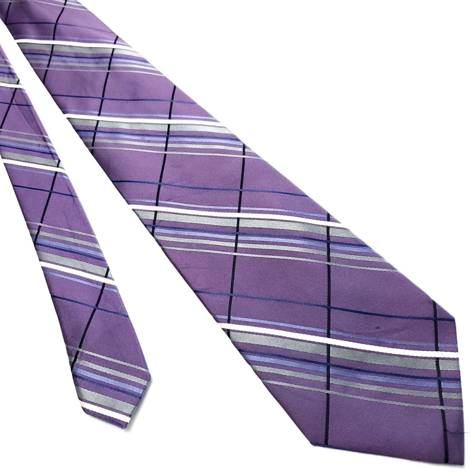 Van Heusen Van Heusen Purple Silk Tie Woven Regimental Stripes Size ONE SIZE - 1 Thumbnail