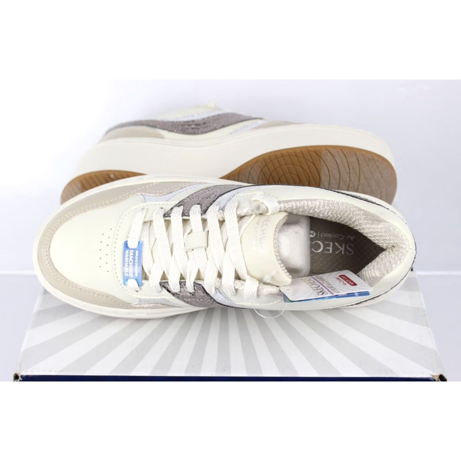 SKECHERS Skechers Women's Paloma Shimmer Takes All Sneakers 7.5 Natural Taupe Size US 5 / IT 35 - 3 Thumbnail