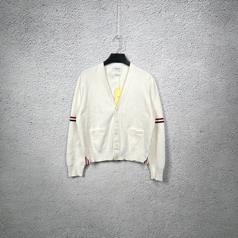 Thom browne White classic double-sleeved knitted cardigan s