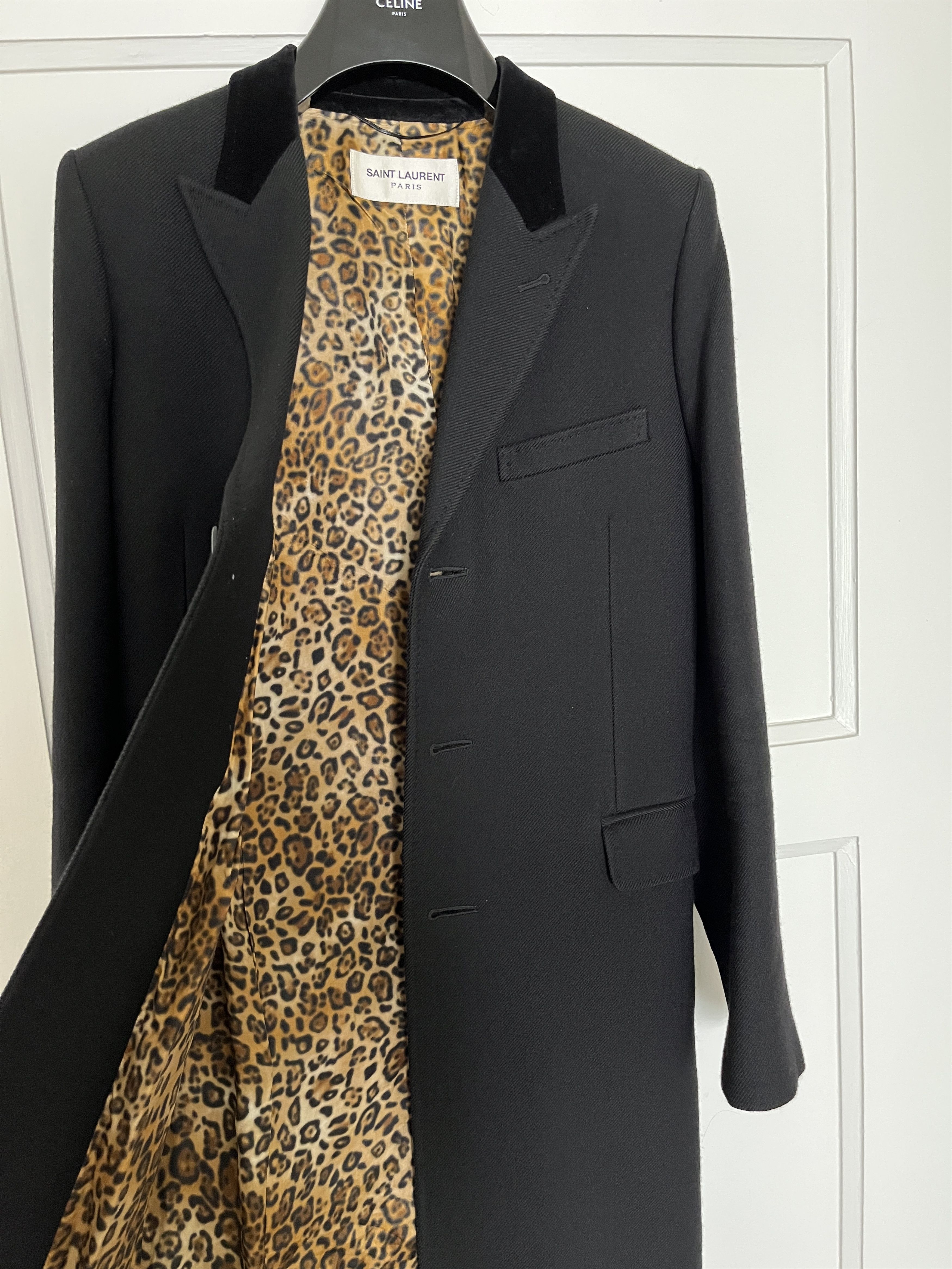 Hedi Slimane × Saint Laurent Paris SLP FW16 VELVET COLLAR COAT with Leopard Lining Size US S / EU 44-46 / 1 - 4 Thumbnail