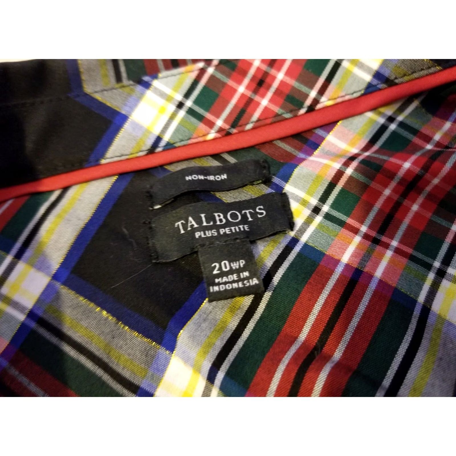 Talbots Womens Talbots Red Cotton Blouse Plaid Button Dress Shirt 20wp Petite Size 3XL / US 20-22 - 3 Thumbnail