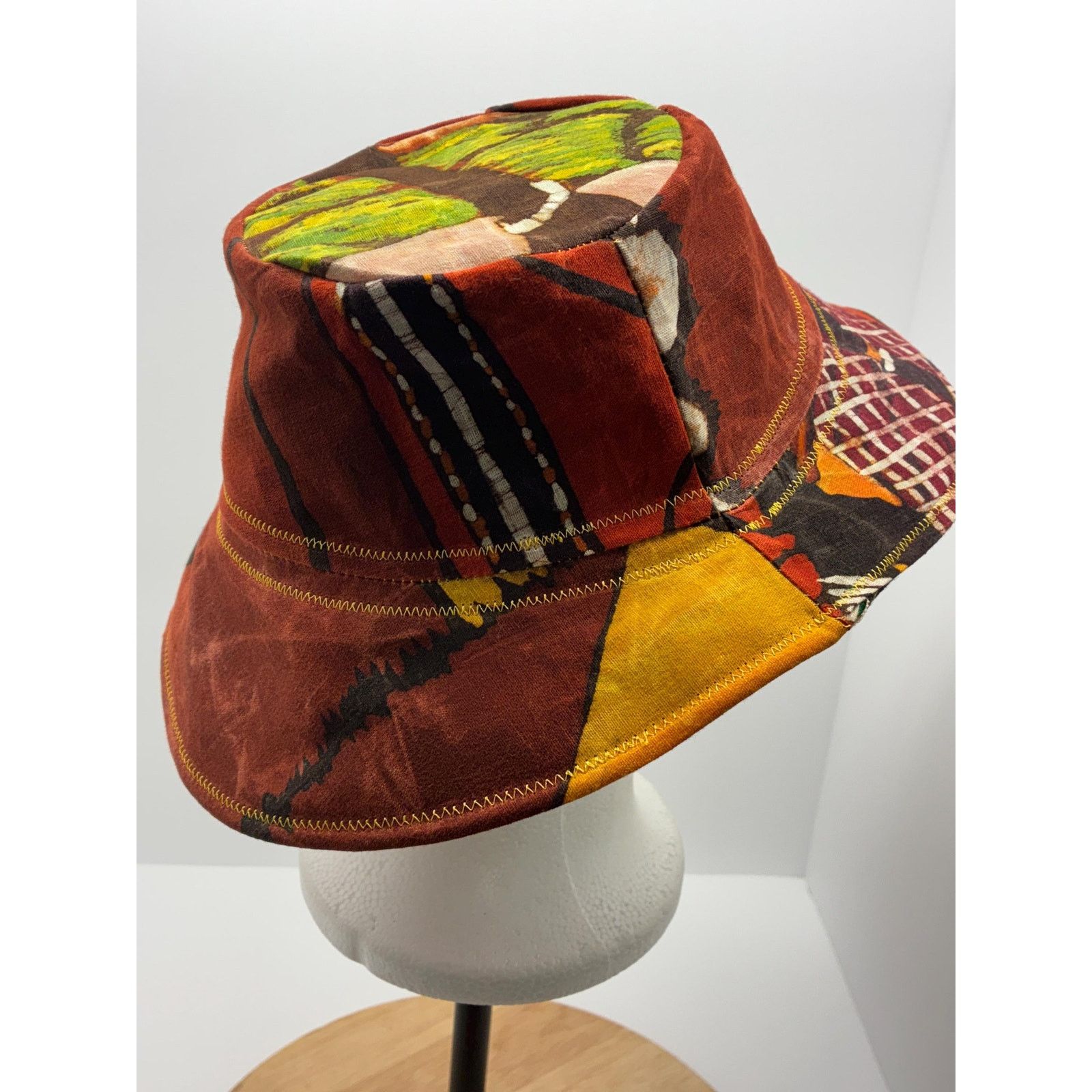 Other Waxed Cotton Bucket Hat Medium | Upcycled Painted Fabric Size ONE SIZE - 5 Thumbnail