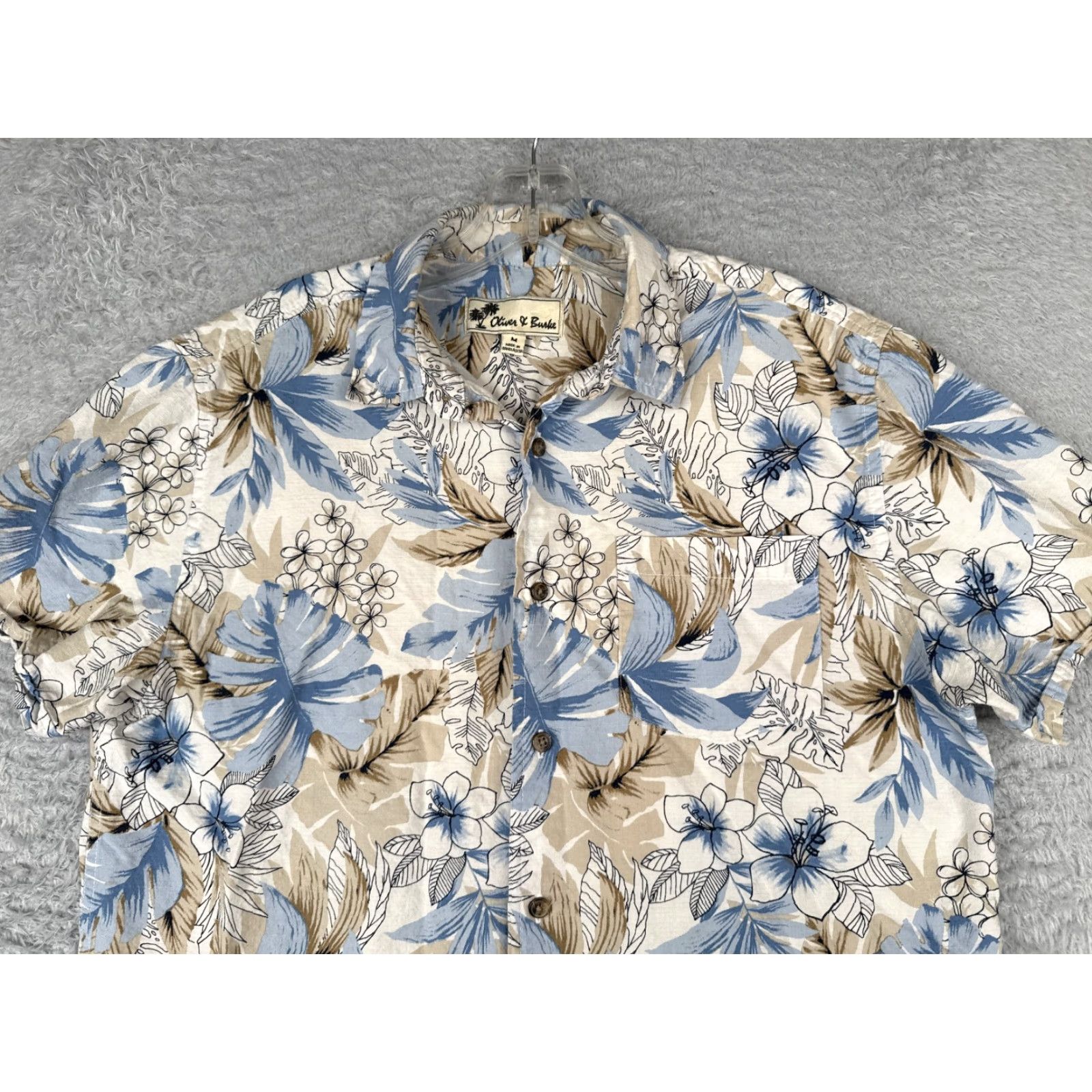 Olive Oliver & Burke Shirt Men Medium Blue Beige Floral Button Up Cotton Hawaiian Size US M / EU 48-50 / 2 - 4 Thumbnail