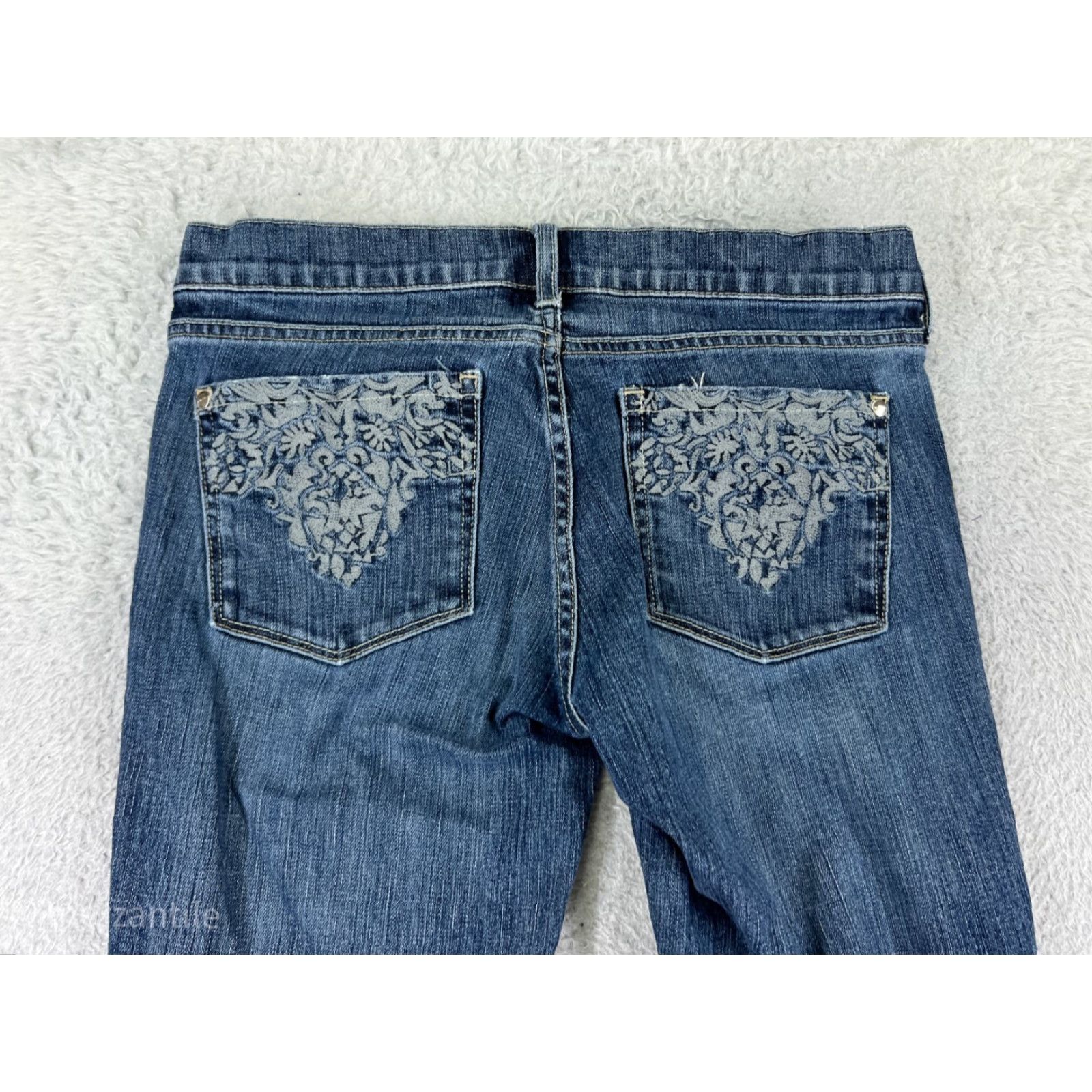 Vintage NOIR Jeans Womens 4 Bootcut Denim Blue Floral 30 in Inseam 5-Pocket Cotton Blend Regular Stretch Spring Summer Womens Jeans Size 27" / US 4 / IT 40 - 3 Thumbnail
