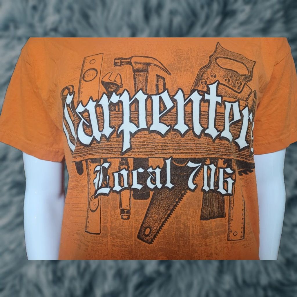 Vintage UBC Local 706 Detroit MI T Shirt Large Bayside Union Crew Neck Short Sleeve Cotton Blend Orange Men Graphic Print Size US L / EU 52-54 / 3 - 1 Thumbnail