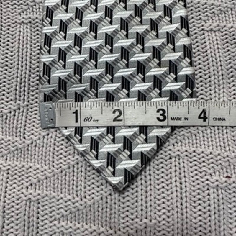 Serica Serica silver gray black geometric print Italian silk tie Size ONE SIZE - 6 Thumbnail