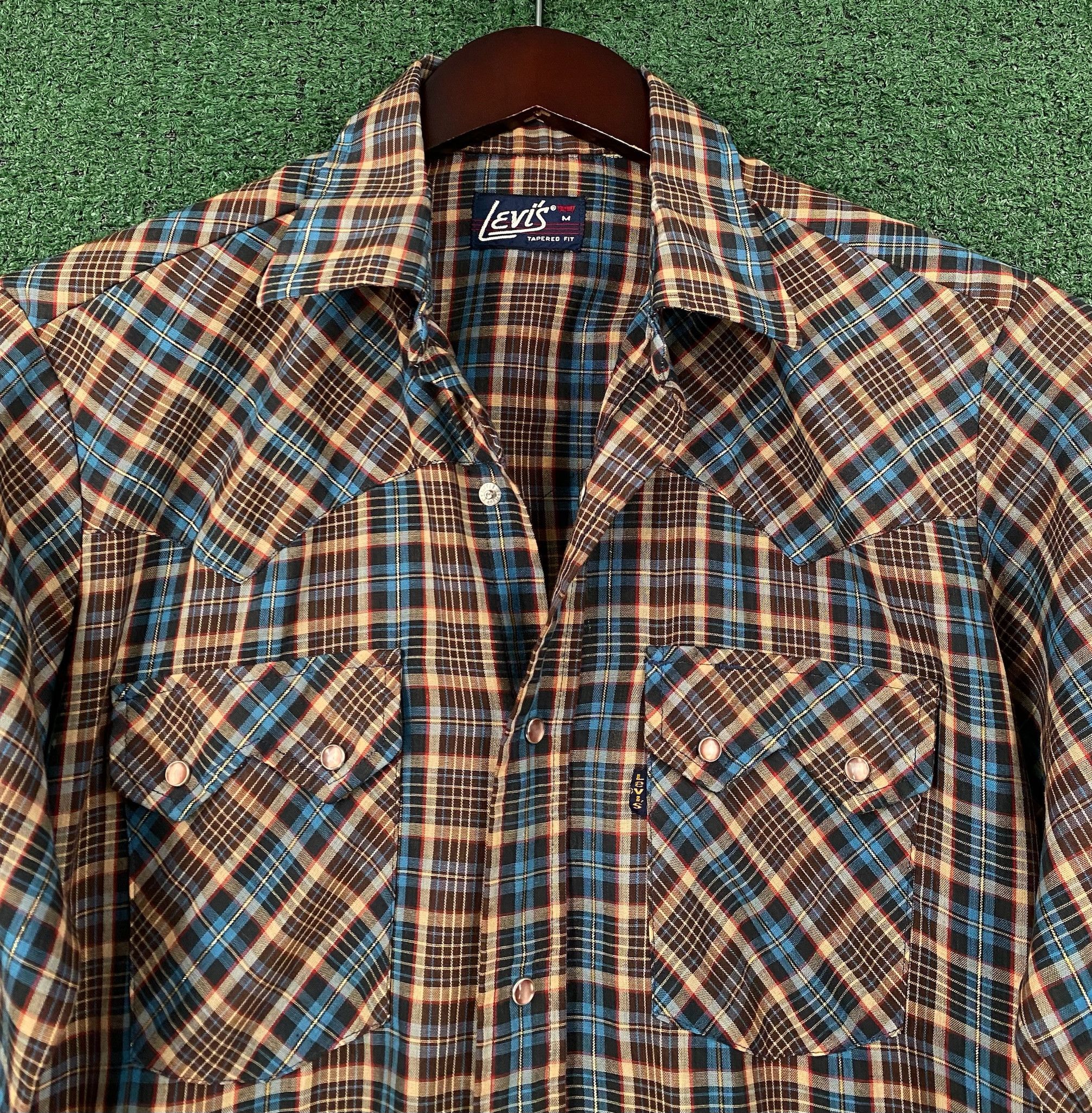 Levi's 70’s Levi’s Western Plaid Brown Teal Pearl Snap Shirt Small Size US S / EU 44-46 / 1 - 2 Thumbnail