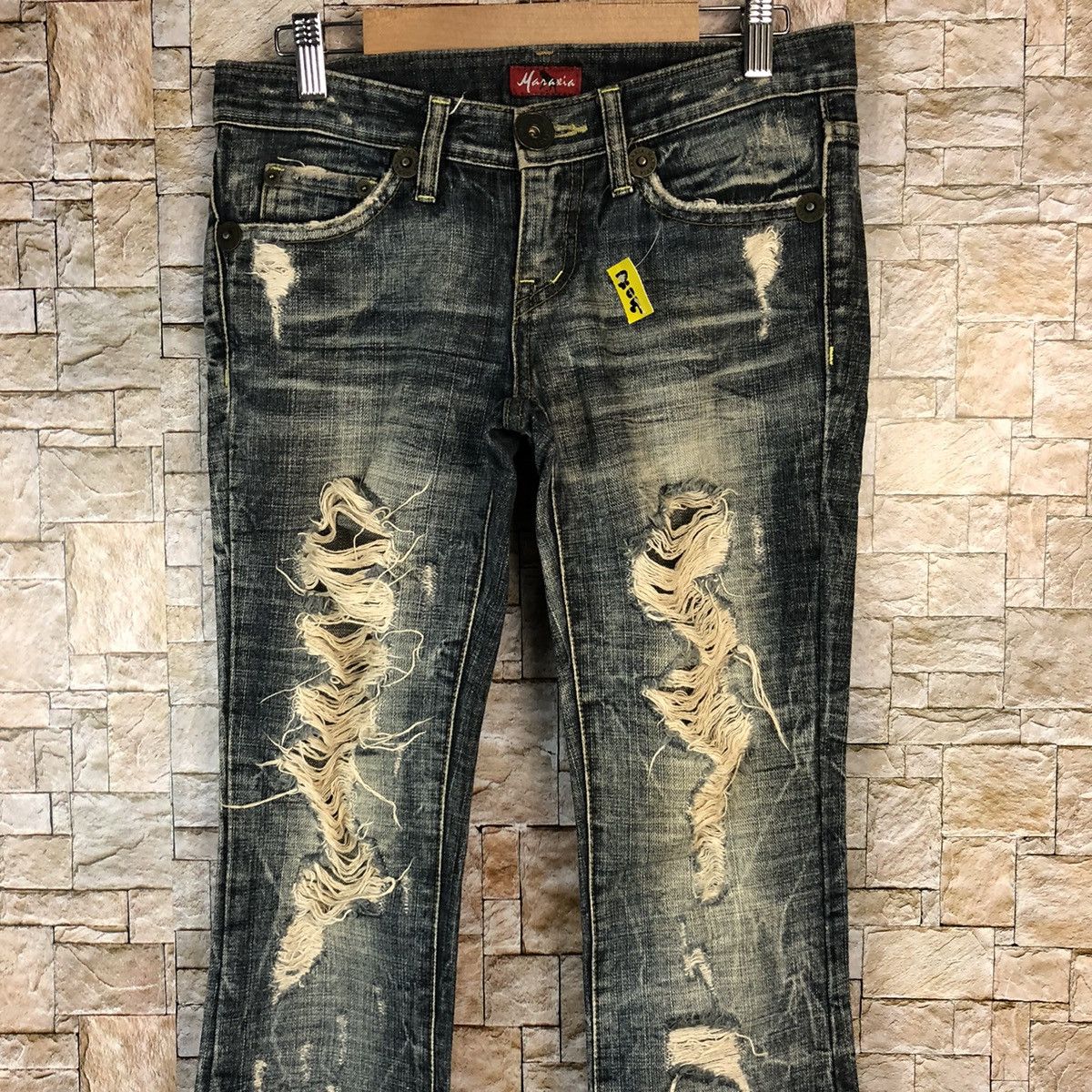 Japanese Brand Maraxia Black Distressed Denim Pants #A1015 Size 27" / US 4 / IT 40 - 5 Thumbnail