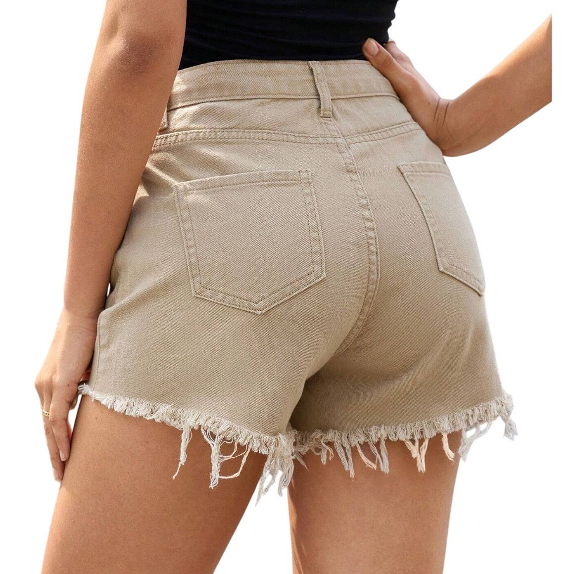 Shein Distressed Frayed Denim Shorts in Khaki, Size XL Size 38" / US 16 / IT 52 - 2 Thumbnail
