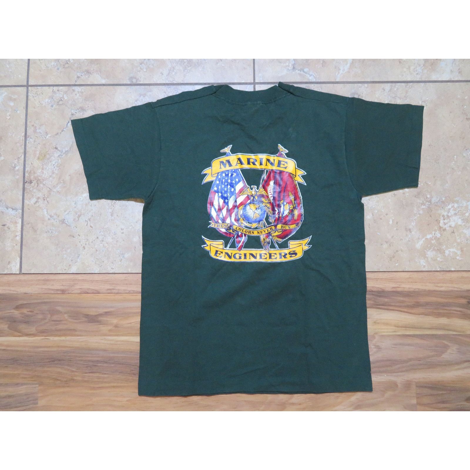 Fruit Of The Loom 90s Marine Corps Engineers T-Shirt Forest Green Sz M Size US M / EU 48-50 / 2 - 1 Thumbnail