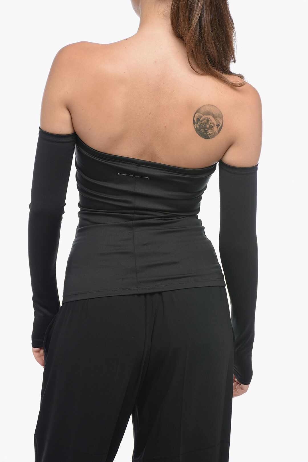 Maison Margiela og1mm1224 Stretch Fabric Cold-Shoulder Top in Black Size L / US 10 / IT 46 - 2 Thumbnail