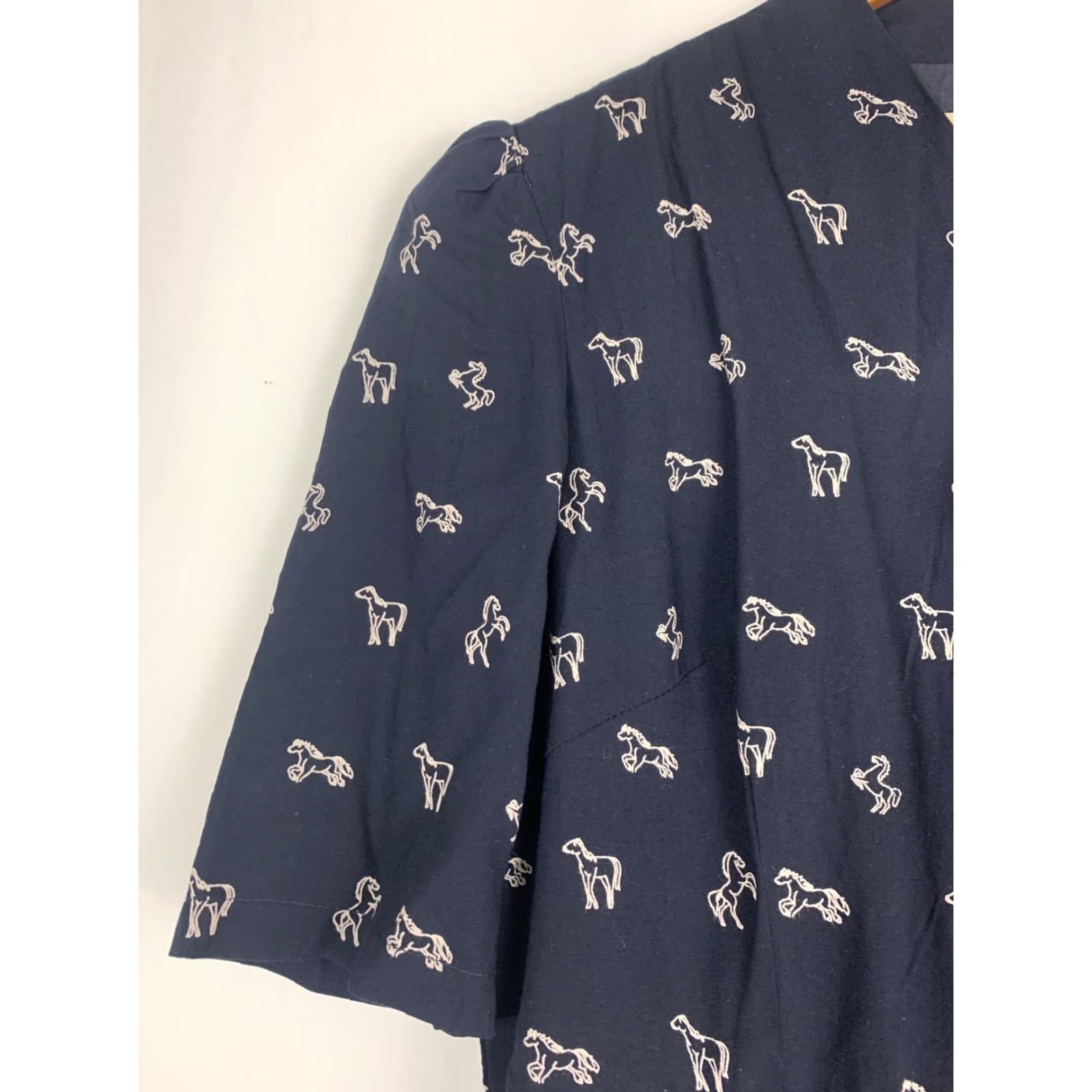 Vintage Lindy Bop Dress Knee Length Womens M Black Horse Short Sleeve Fit & Flare Size 32" / US 10 / IT 46 - 2 Thumbnail