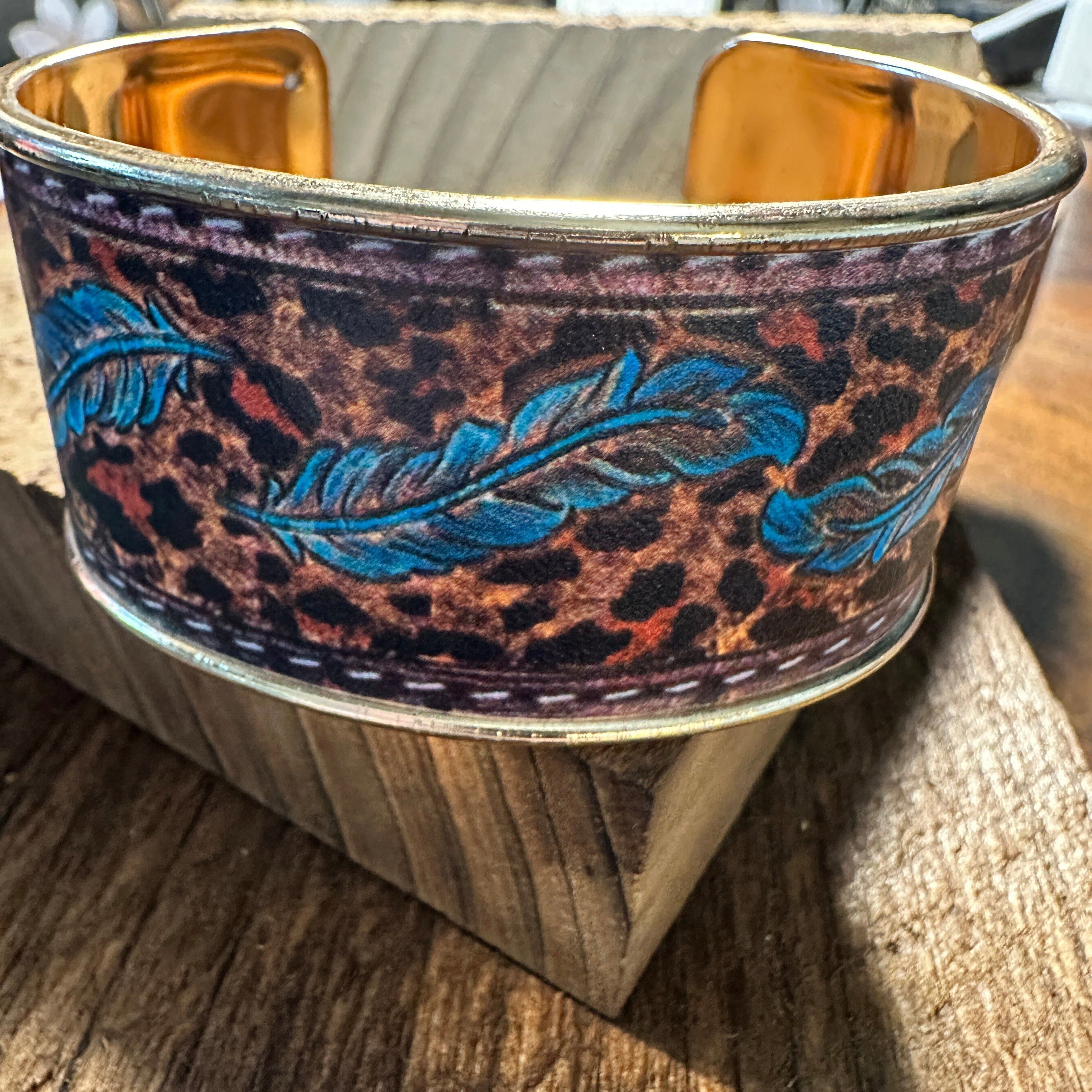 Other Boho Southwestern Feather Turquoise Floral Wide Cuff Bangle Size ONE SIZE - 2 Thumbnail