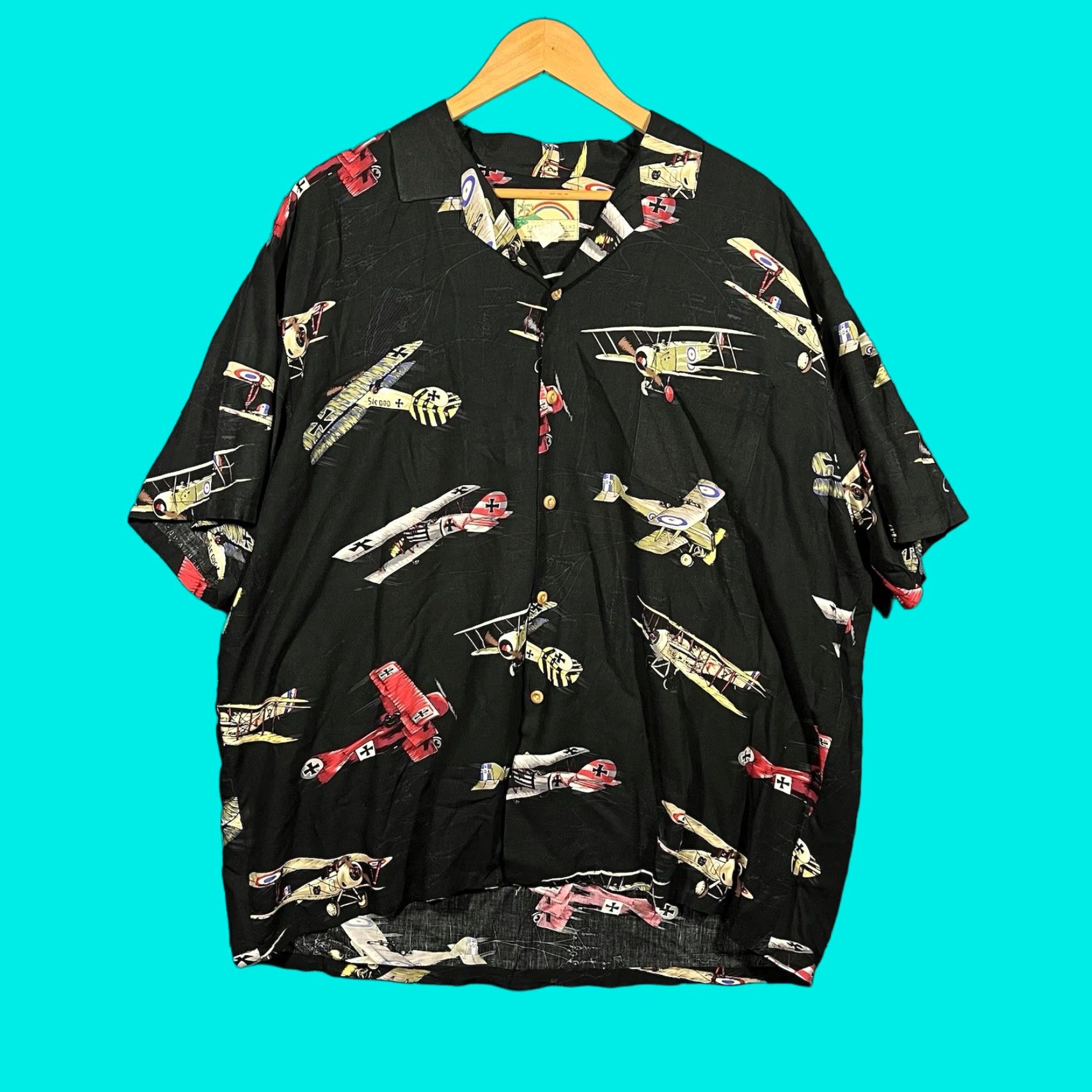 Paradise Found Paradise Found Vintage Hawaiian Shirt Mens 2XL Fighter Pilot Jet Plane Military Paradise Found Brand Vintage Size US XL / EU 56 / 4 - 1 Thumbnail
