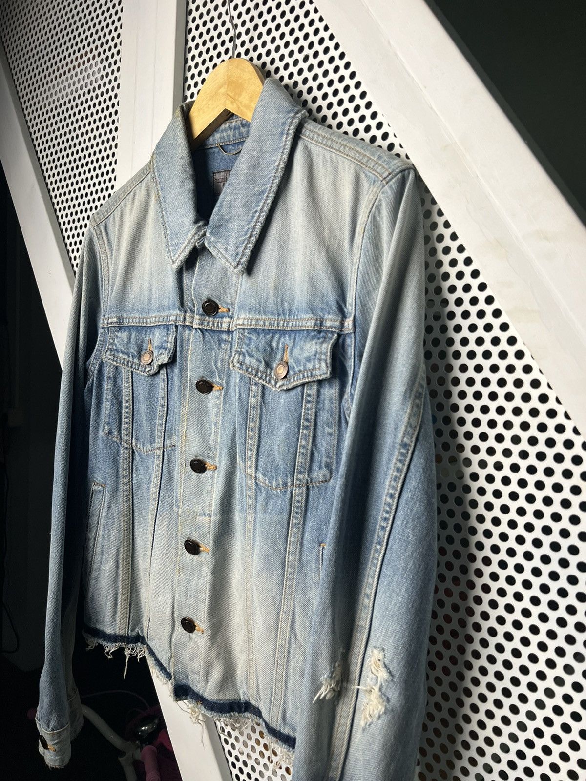 Saint Laurent Paris Saint Laurent Anthony Vaccarello Distressed Denim Jacket Size US XS / EU 42 / 0 - 3 Thumbnail