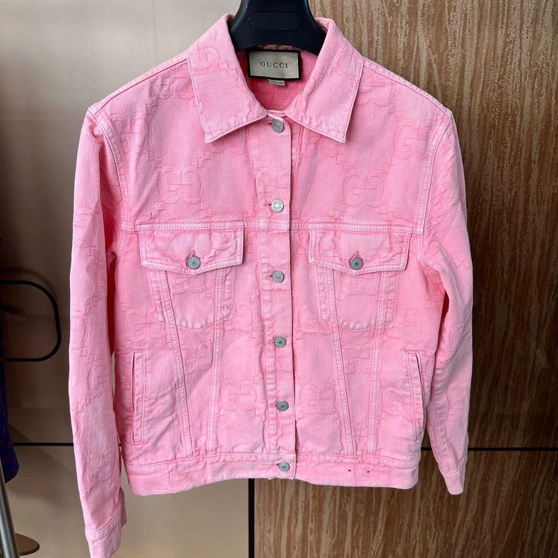 Gucci Pink double G full print old flower denim jacket 2501