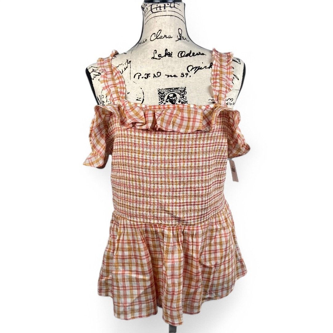 Old Navy Old Navy Ruffled Smocked Bodice Plaid Sleeveless Top Large Size L / US 10 / IT 46 - 2 Thumbnail