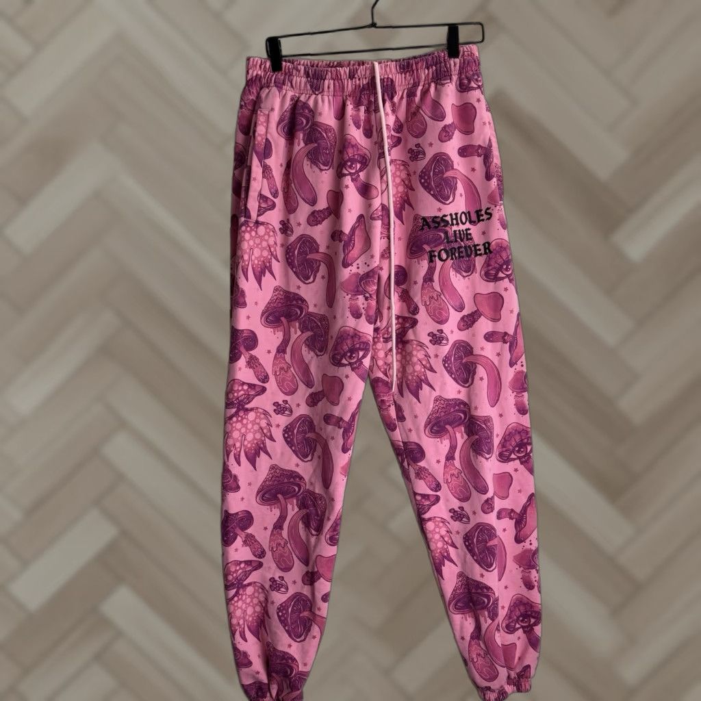VINTAGE Asshol*s Live Forever Mushroom Sweatpants Size XL Mens Pants Activewear Multicolor XL