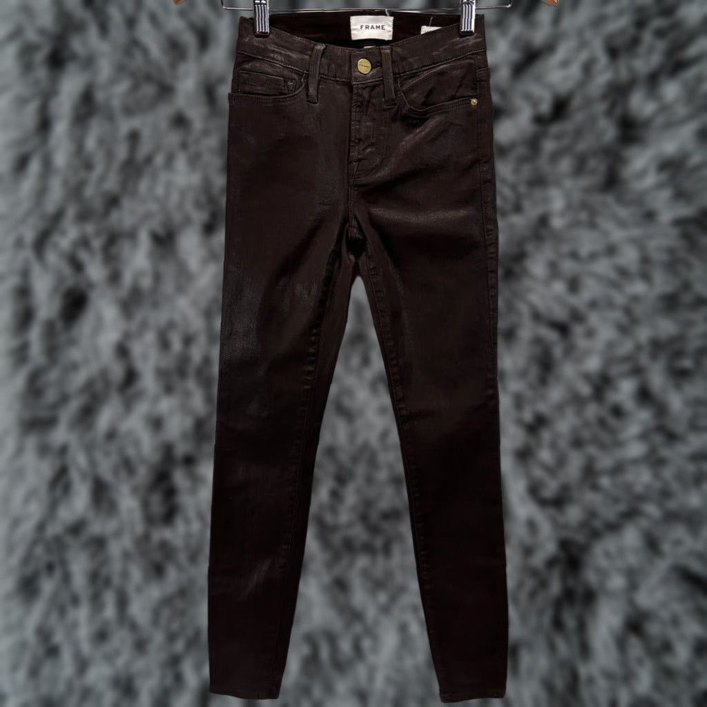Frame FRAME Le Skinny De Jeanne Women's Brown Vegan Faux Leather Skinny Jeans Size 24 Size 42" / US 20 - 1 Thumbnail