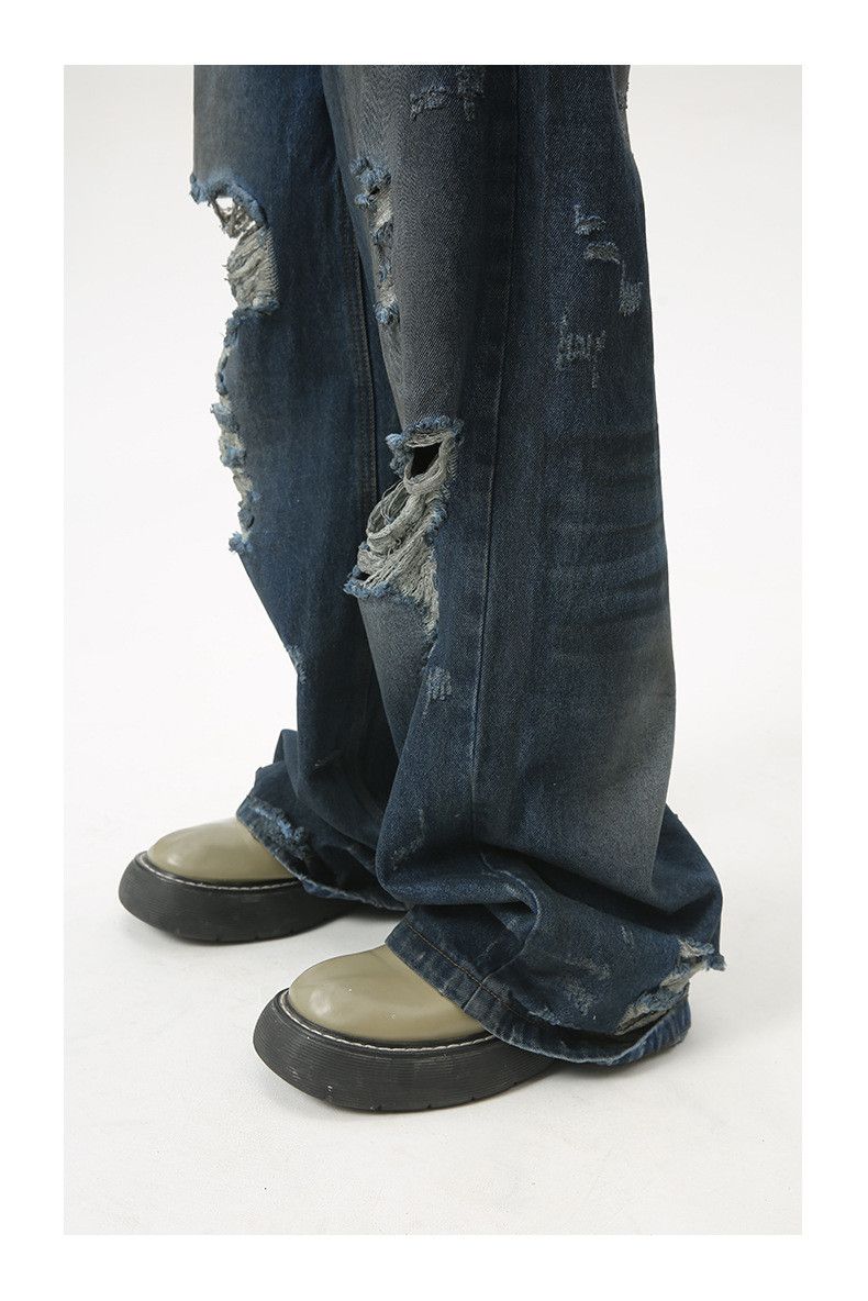 Vintage Dark Denim Hole Distressed Baggy Jeans Size US 32 / EU 48 - 6 Thumbnail