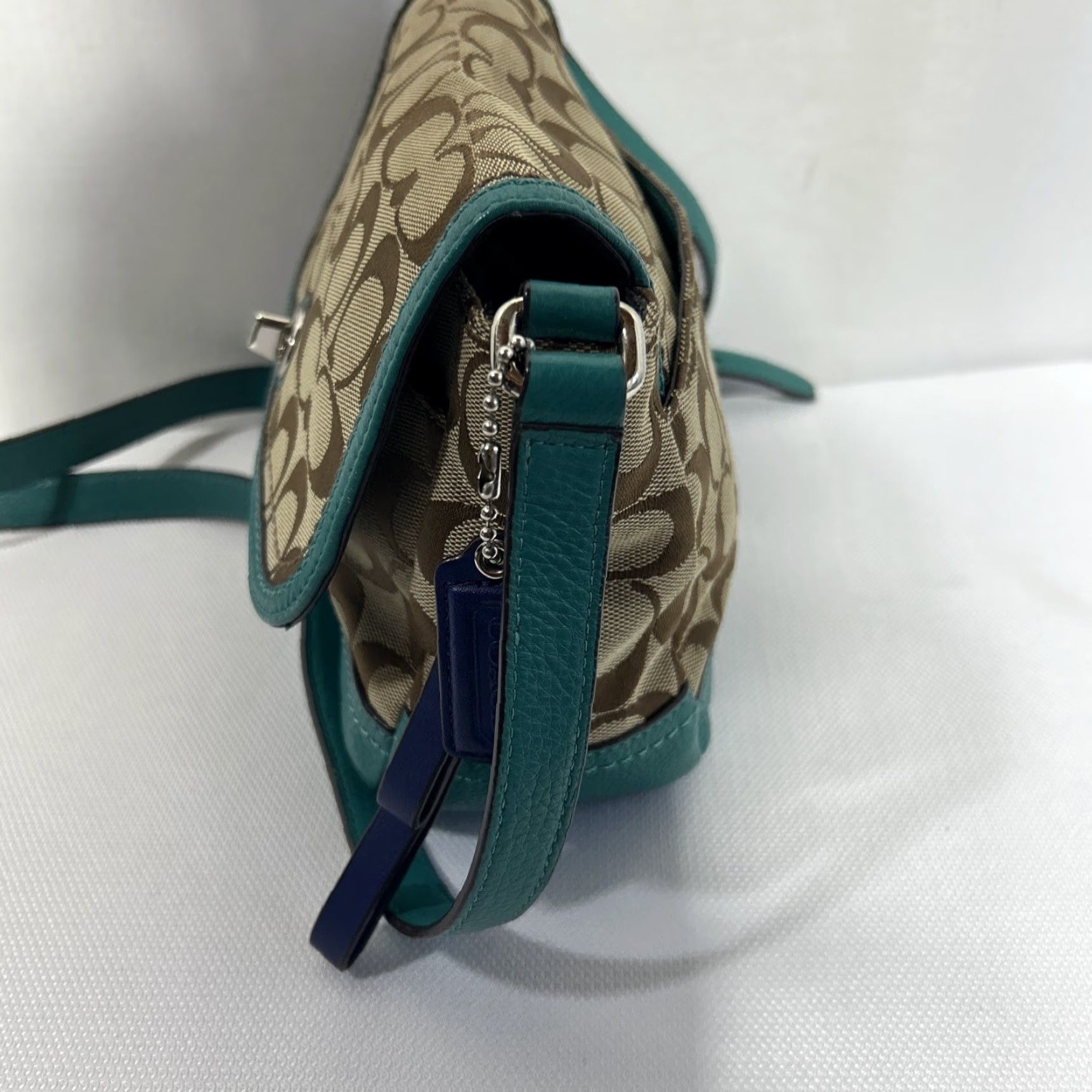 Coach Coach Signature Brown Green Canvas Messenger Bag Crossbody, Small, Women, F23286 Size ONE SIZE - 6 Thumbnail