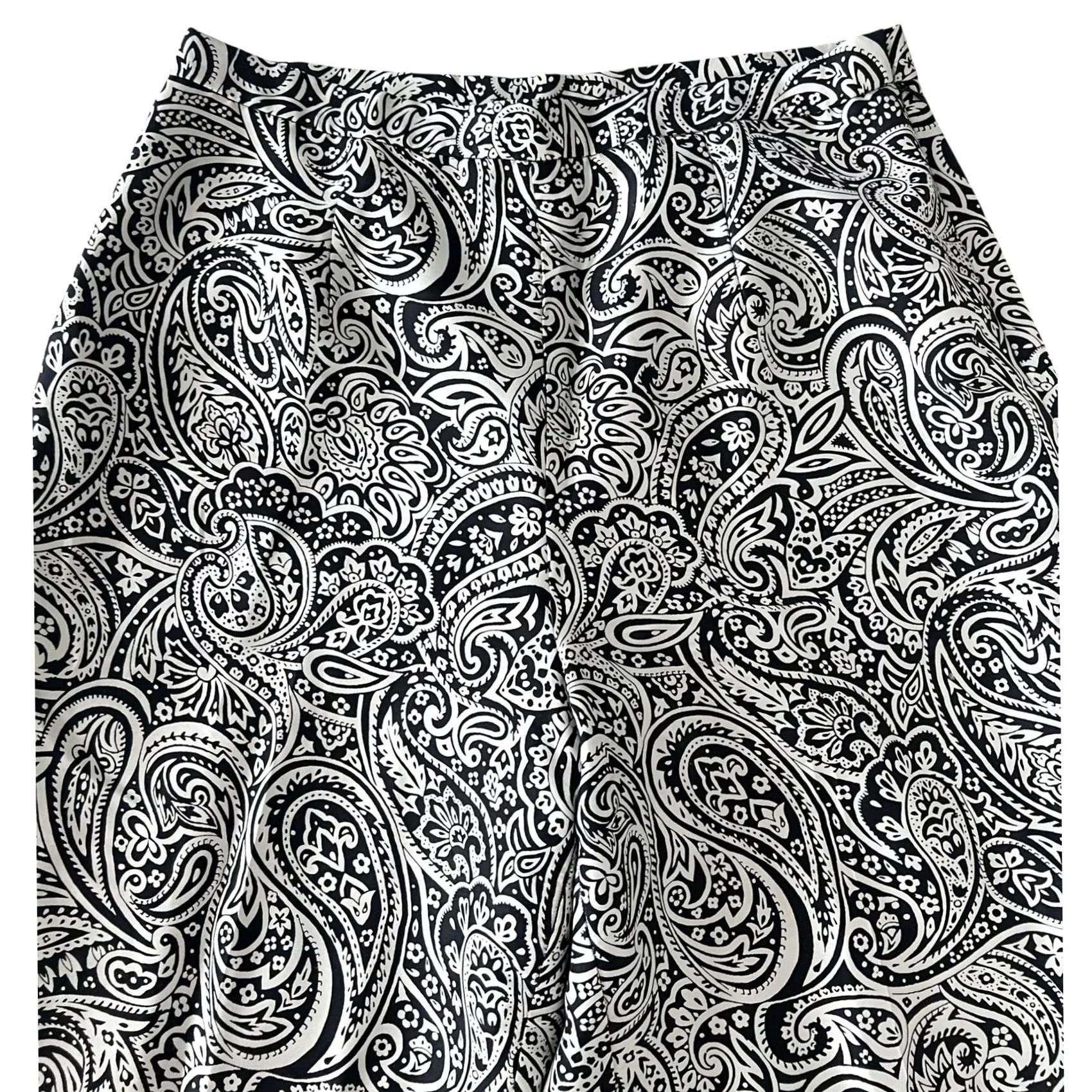 Vintage Hillary & Hanson Women’s Silk Pants Black White Paisley Print Lined Sz 16 Pants Womens Silk Paisley Print Plus Size 16 Black Womens Size 38" / US 16 / IT 52 - 2 Thumbnail