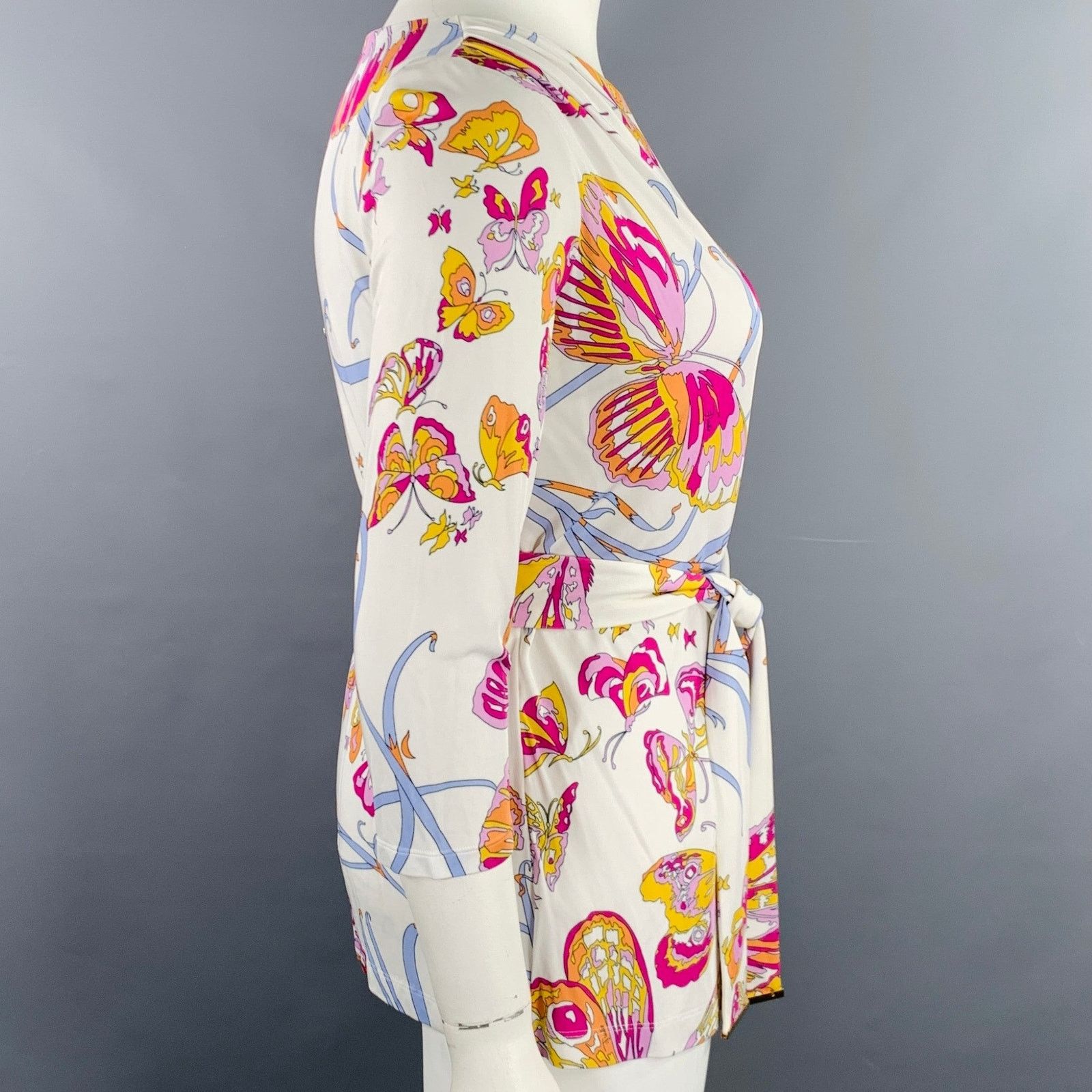 Emilio Pucci EMILIO PUCCI White Pink Butterflies 3/4 Sleeves Casual Top Size XL / US 12-14 / IT 48-50 - 2 Thumbnail