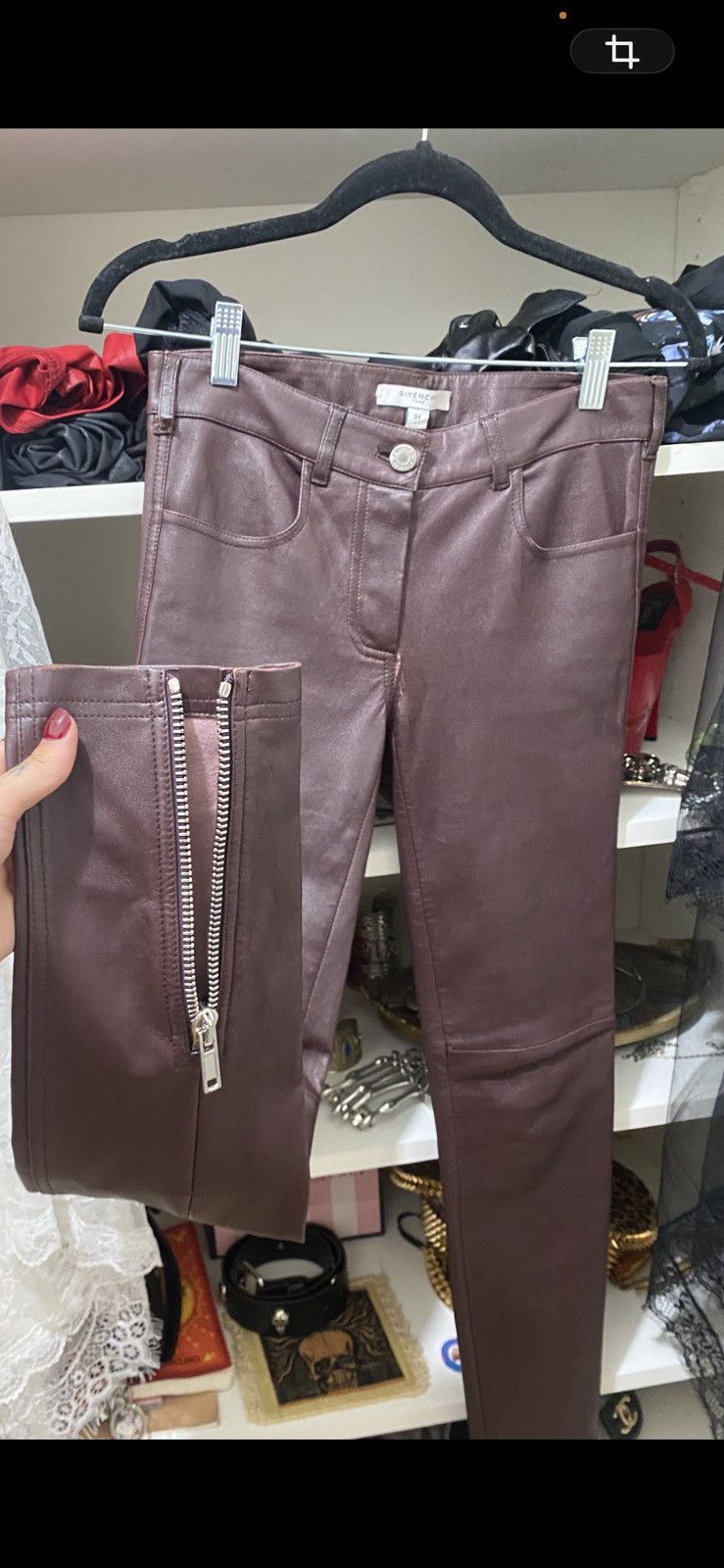 Givenchy Givency leather pants, burgundy (rare luxury) Size 24" / US 00 / IT 34 - 3 Thumbnail