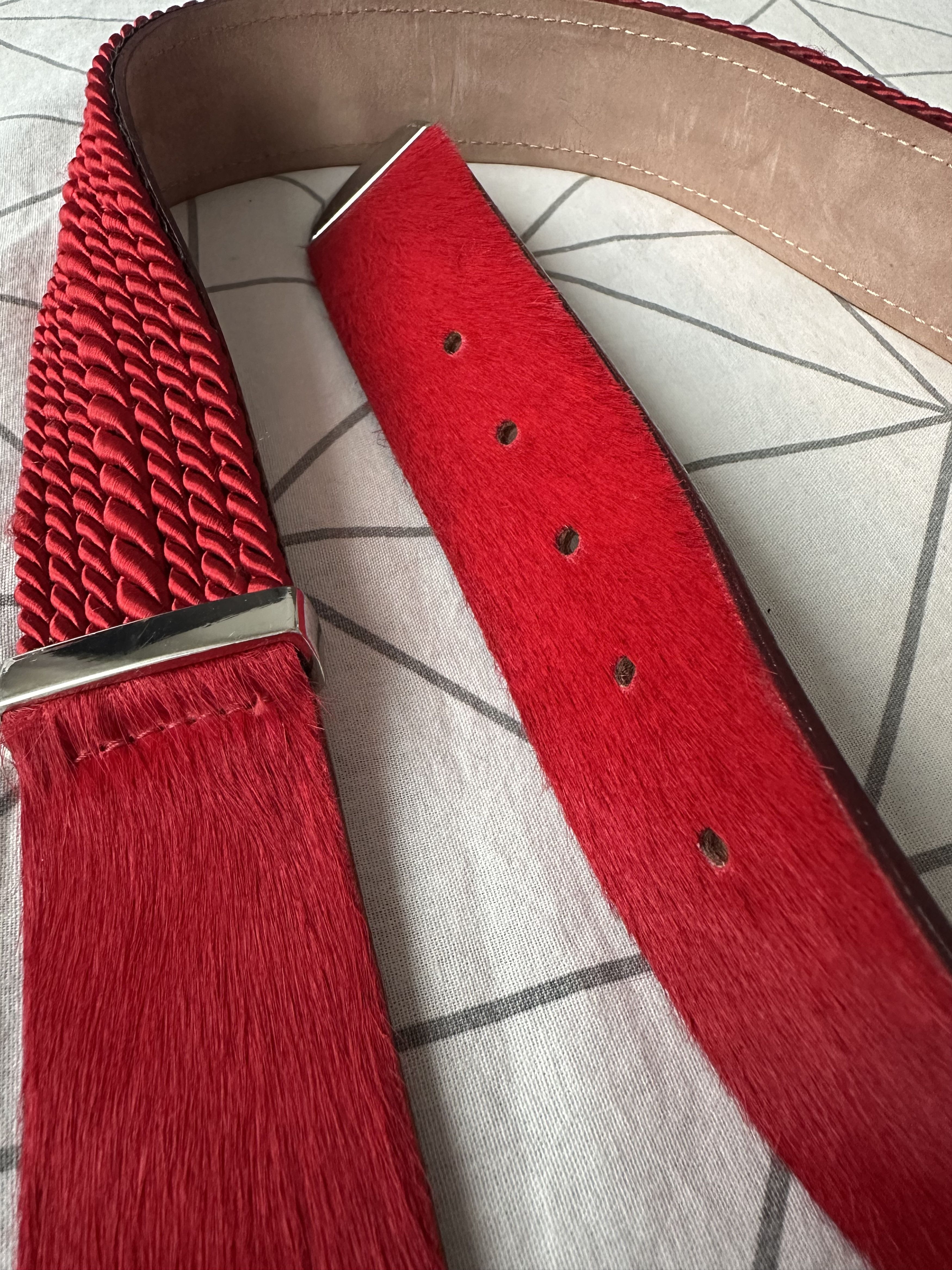 Balmain × H&M 2015 Balmain x H&M Pony Hair Red/Silver Belt Rare Size 38 - 5 Thumbnail