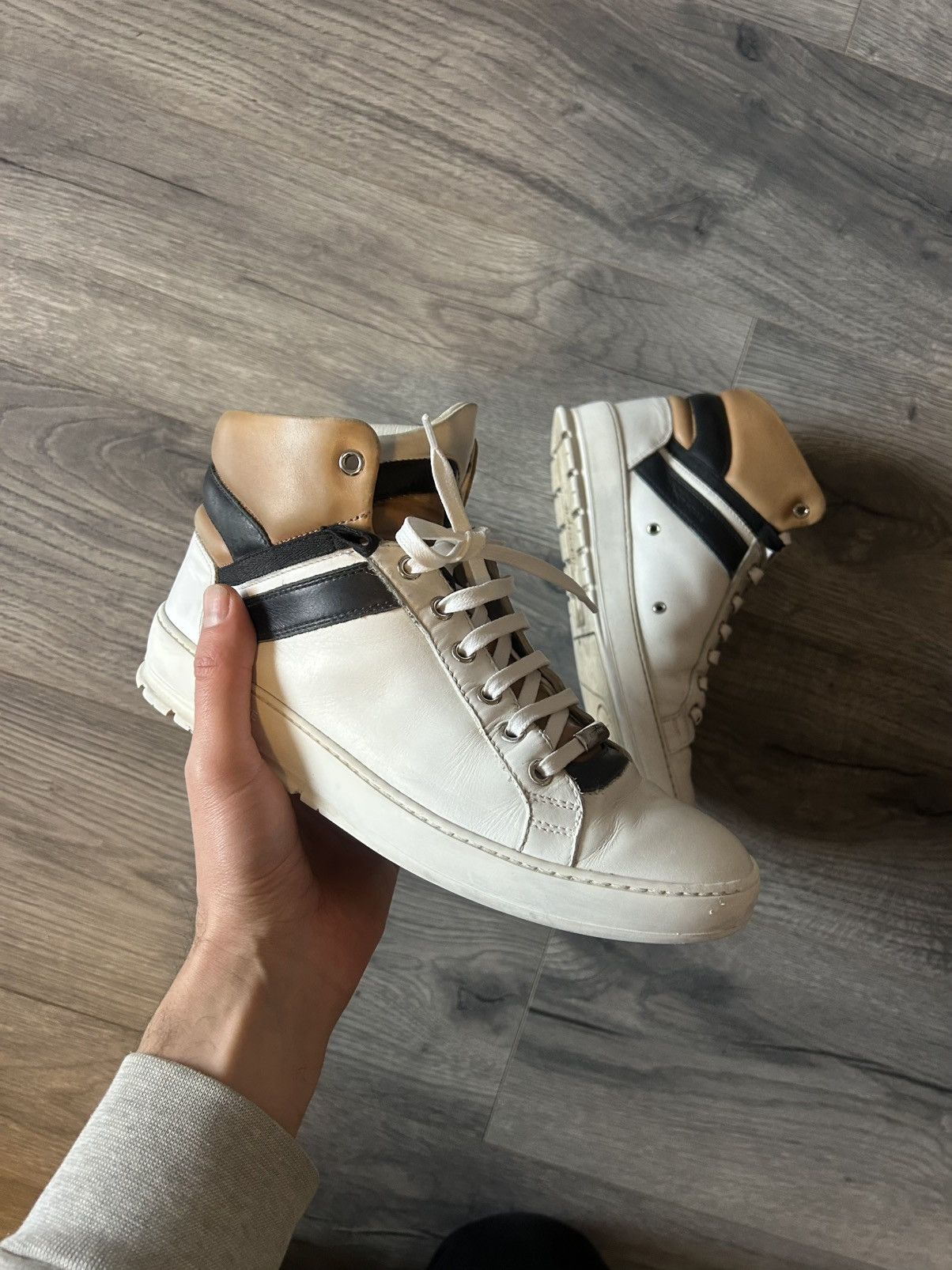 Dior Dior Homme High-Top Leather Sneakers in White and Tan Size US 8 / EU 41 - 4 Thumbnail