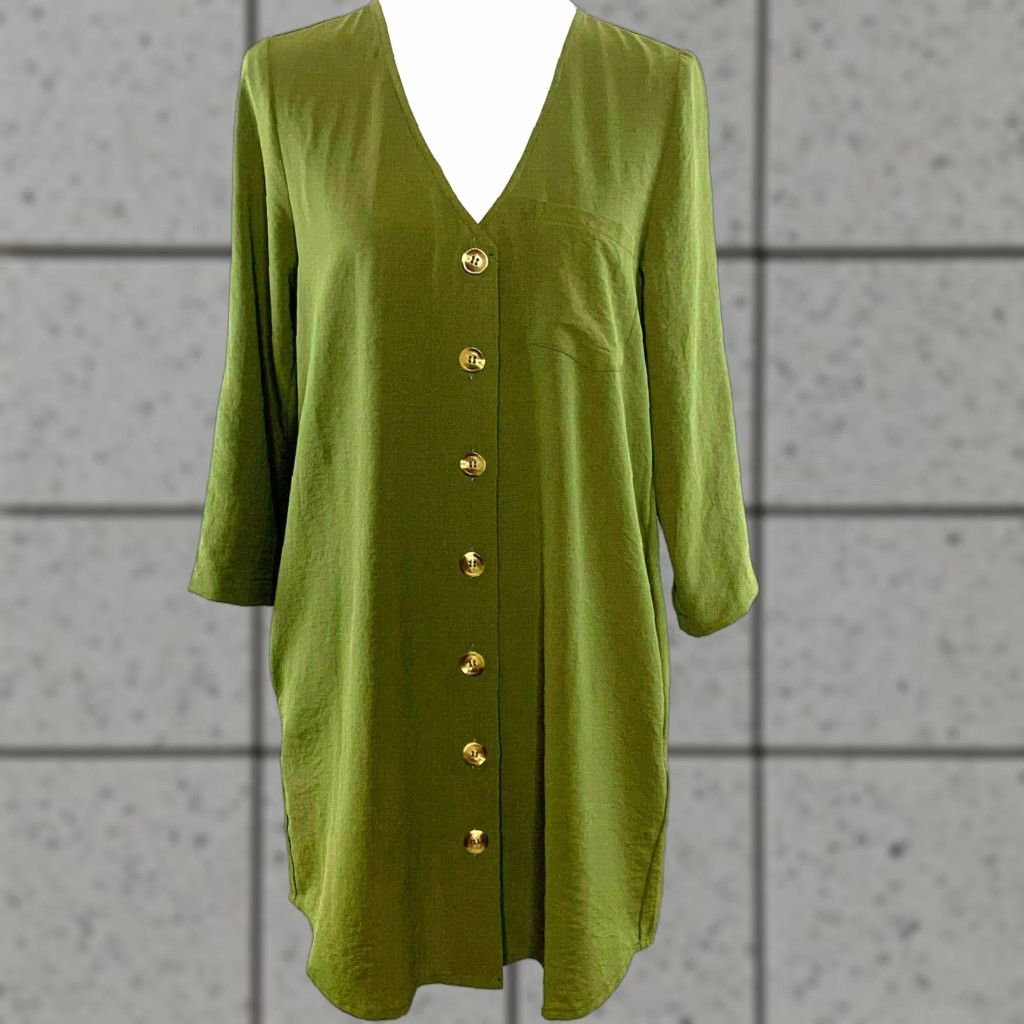Olive Entro Womens Tunic Top Button-Up 3/4 Sleeve Olive Green S Womens Size S / US 4 / IT 40 - 1 Thumbnail
