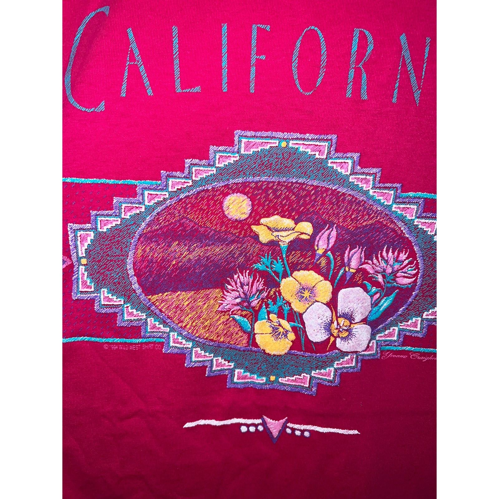 Jerzees Vintage California Shirt Desert Flower Pink Tee VTG 90s L Size US L / EU 52-54 / 3 - 3 Thumbnail