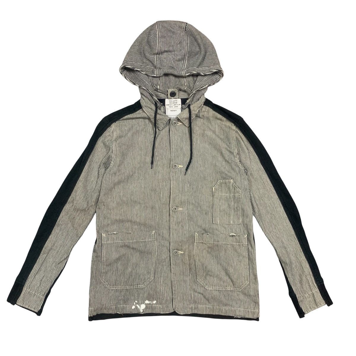 WHIZ LIMITED SS07 Distressed Paint Splatter Hickory Striped Chore Jacket Size US M / EU 48-50 / 2 - 1 Thumbnail