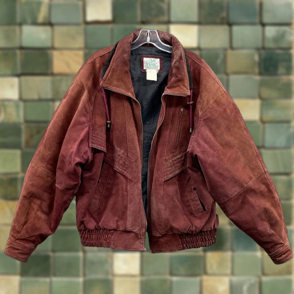 Vintage Ash Creek Leather Suede Bomber Jacket Men Large Fall