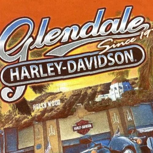 Harley Davidson VINTAGE Harley Davidson T Shirt Adult Large Orange Glendale Hollywood California Graphic Size US L / EU 52-54 / 3 - 4 Thumbnail