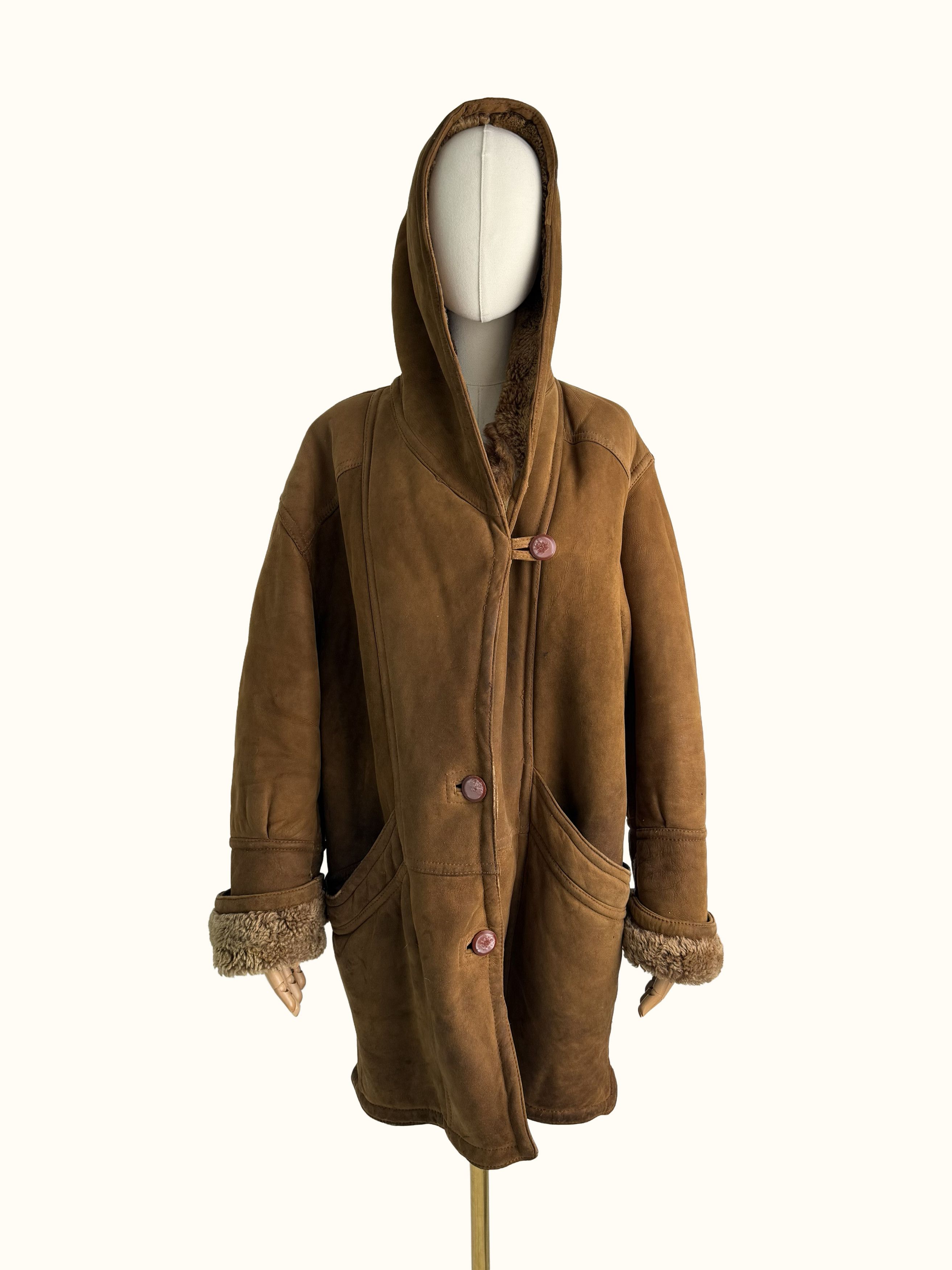 Vintage Vintage Real Sheepskin Coat Hooded Leather Winter Outerwear Size L / US 10 / IT 46 - 2 Thumbnail